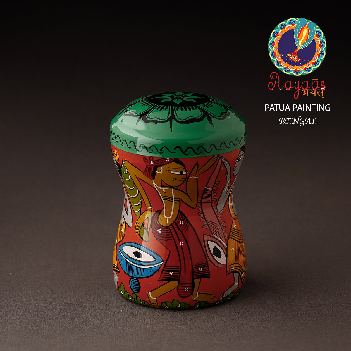 AAYAAS Bengal Patua Handpainted Stainless Steel Multi Utility Container