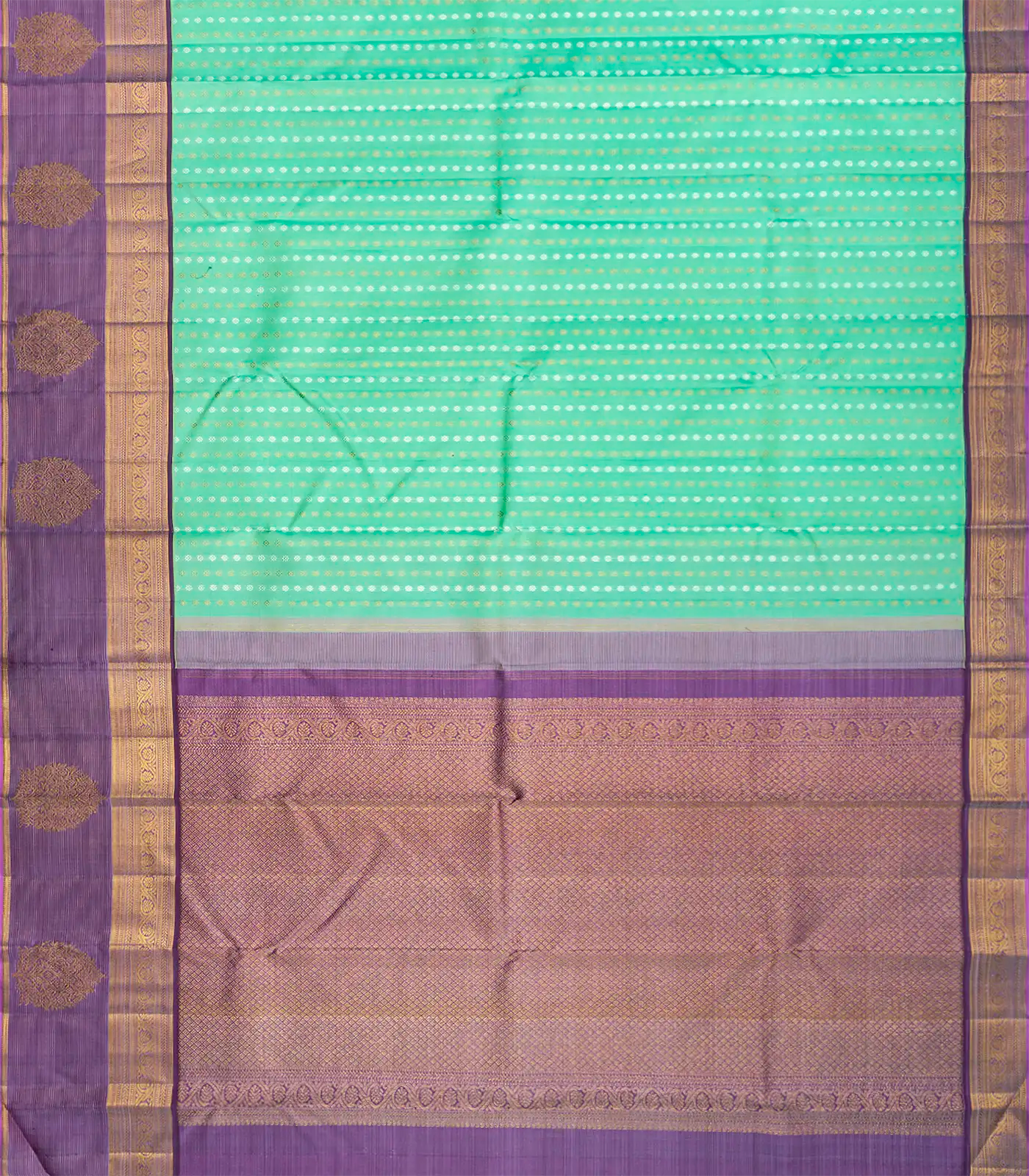 RmKV Aquamarine Handloom Kanchipuram Korvai Silk Saree With Floral Motifs-Aquamarine - view 2