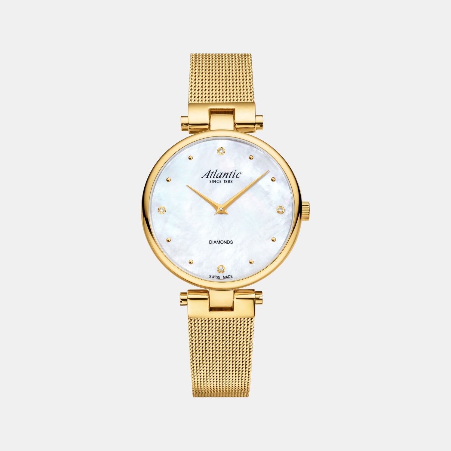 Atlantic Elegance Royal Diamonds Edition Women Quartz White Mother Of Pearl Dial Analog Stainless Steel Watch 29044.45.07GMB