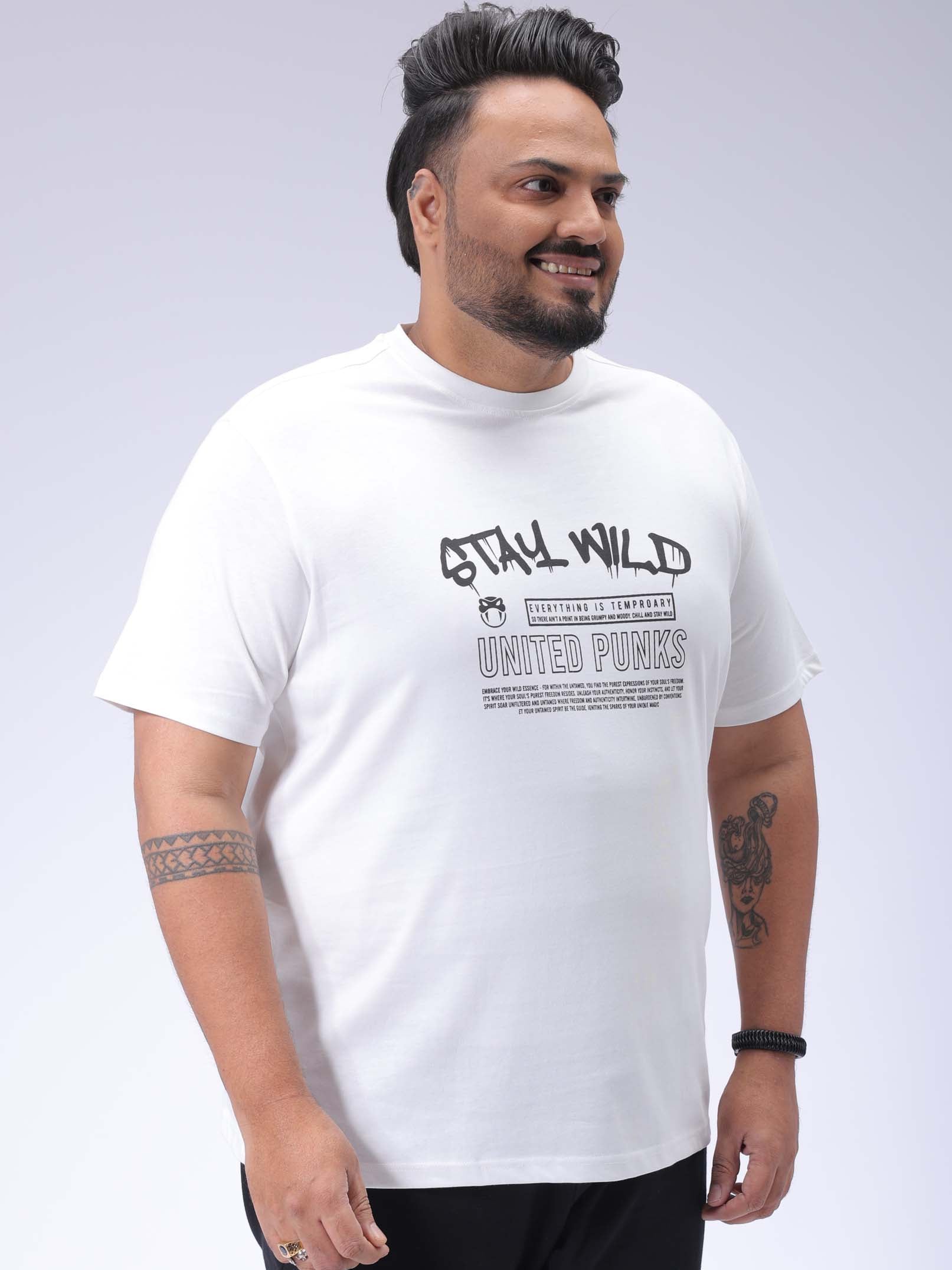 HARDSODA Men's Plus Size White Regular Fit Printed T-Shirt - view 4