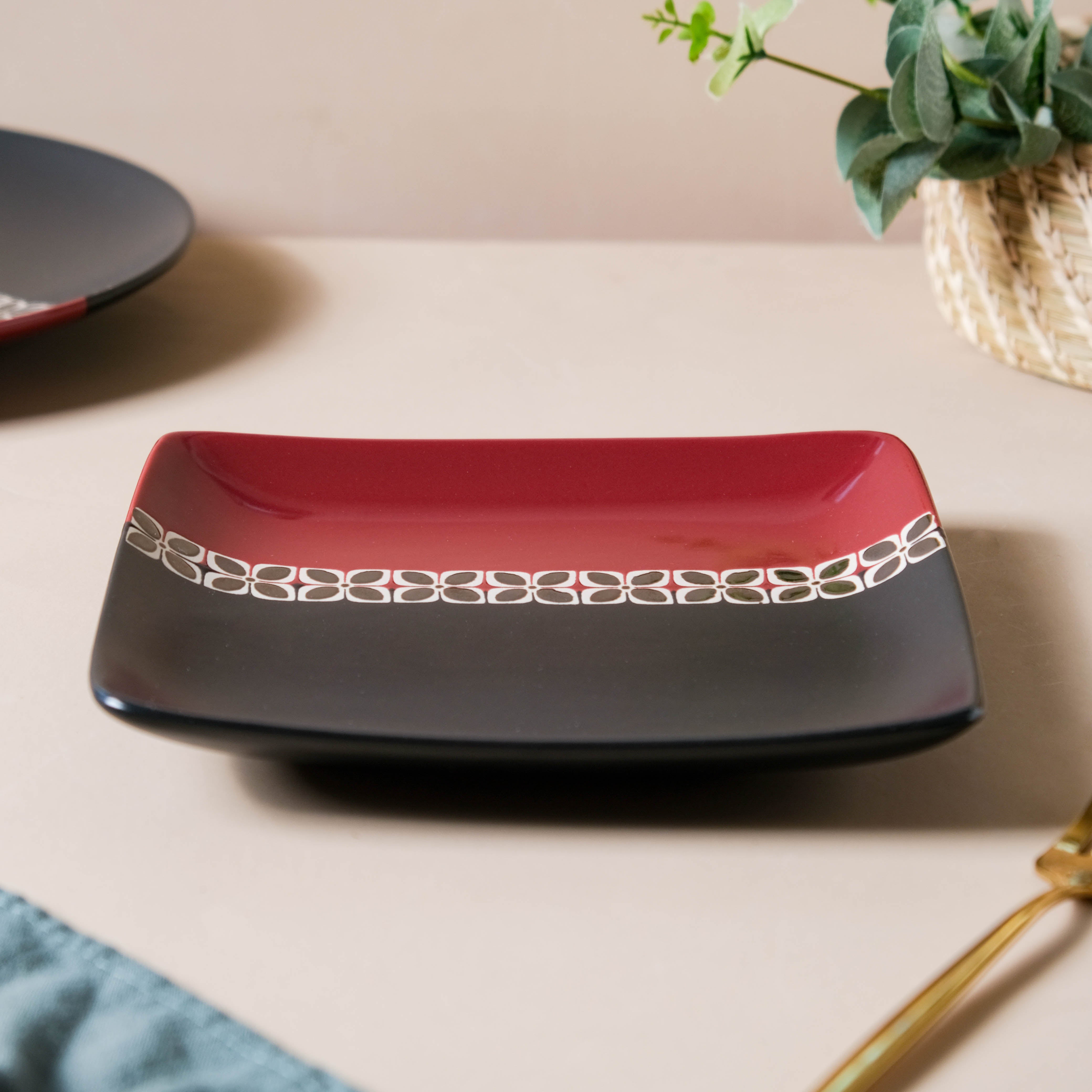 Nestasia Carmine Red and Black Square Plate 8 Inch - view 5