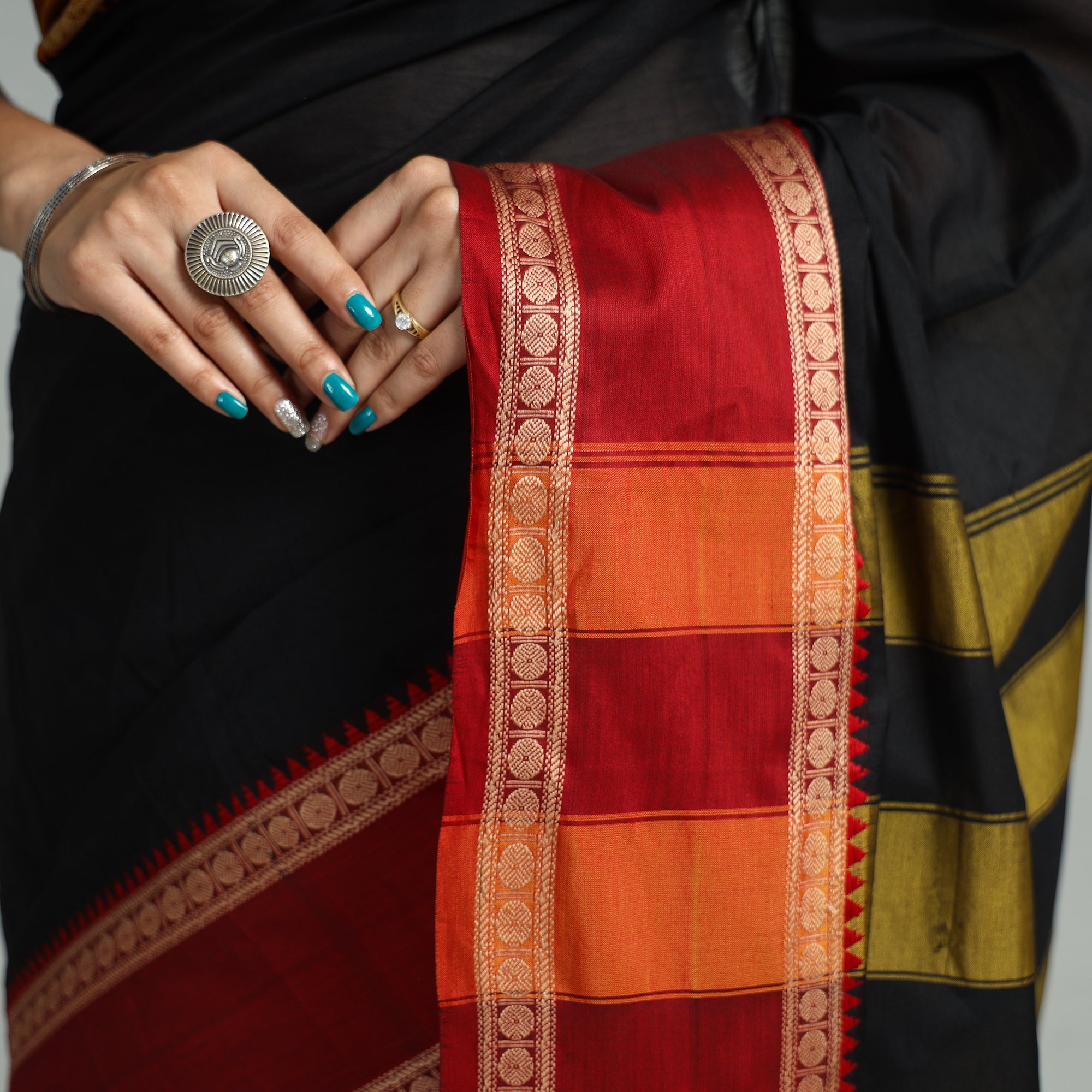 SOUTH KARGHA Black - Traditional Narayanpet Mercerised Cotton Saree with Thread Border 70 - view 5