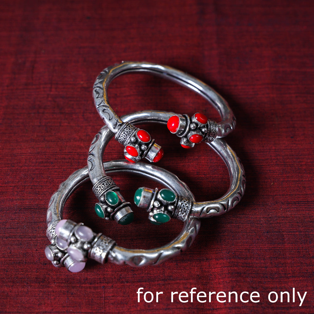 WHITE RIVER STORIES Antique Finish German Silver Stone Kada / Bracelet (Adjustable) - view 2