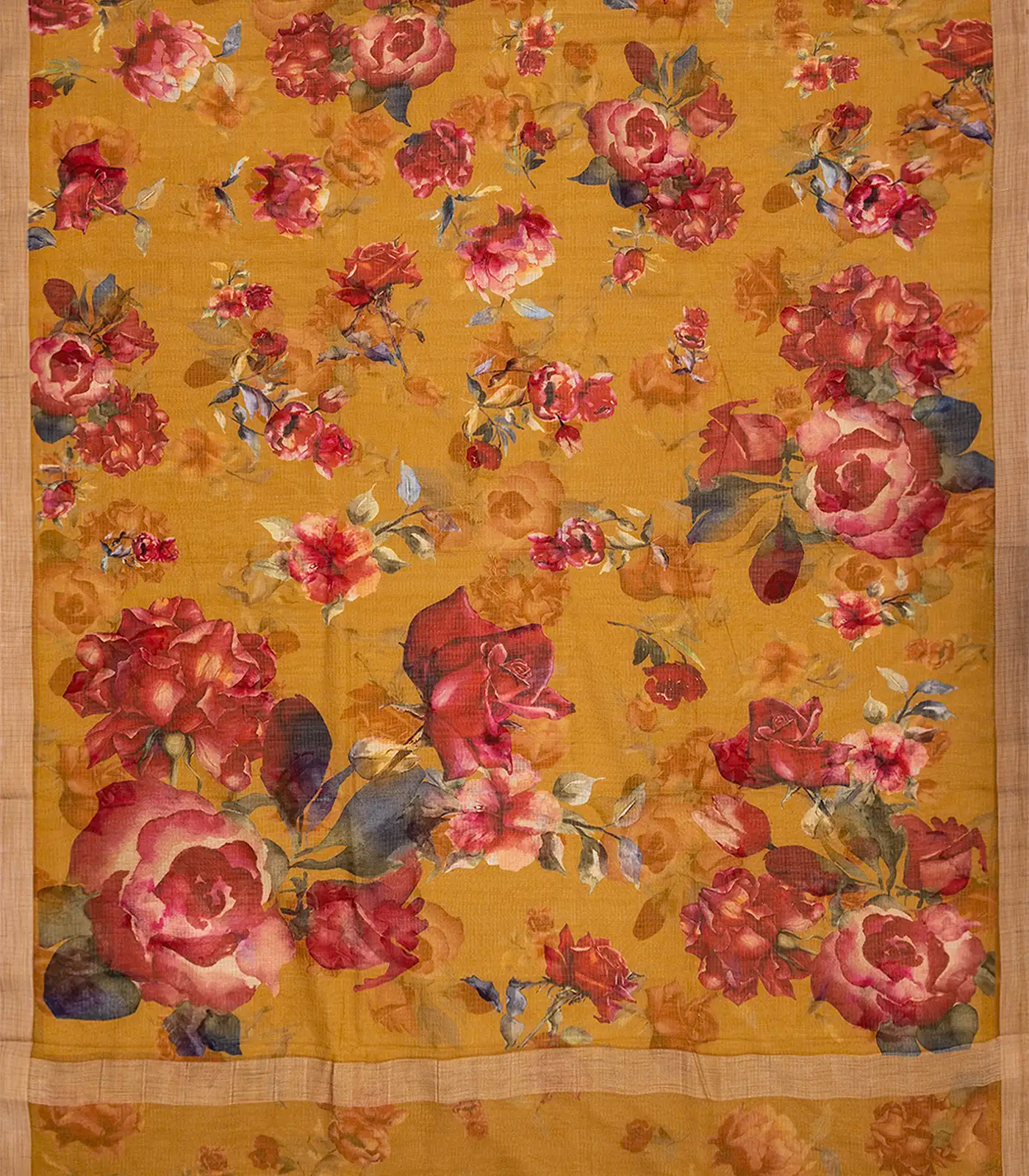 RmKV Oil Mustard Woven Kota Silk Saree With Printed Floral Motif-OIL MUSTARD - view 2