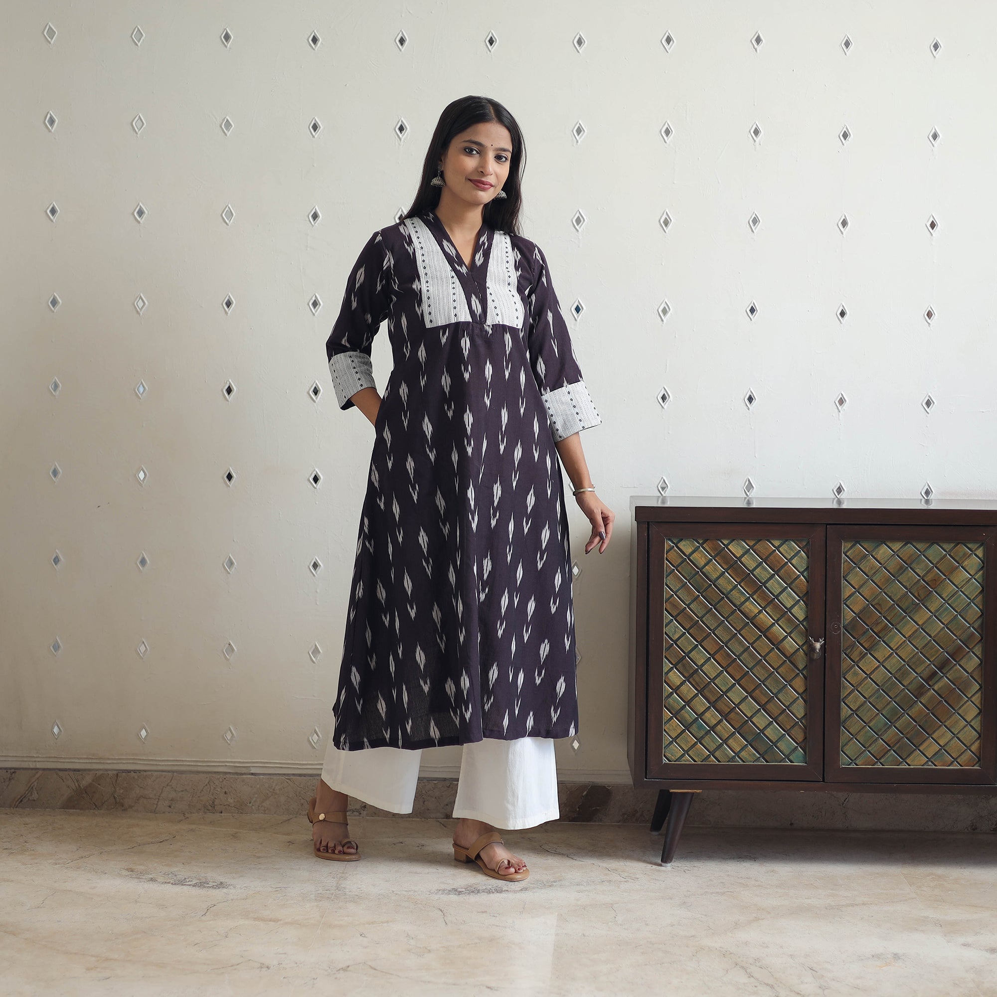 ITOKRI CASUALS Brown - Cotton Pochampally Ikat Kurta 09 - view 3