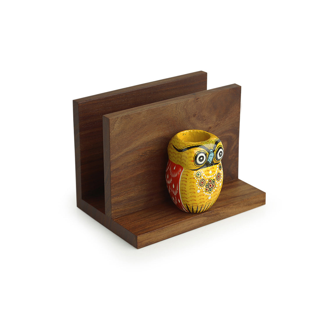 EXCLUSIVELANE Brown - 'An Owl's Vibrance' Tissue Toothpick Holder In Sheesham & Gular Wood - view 2