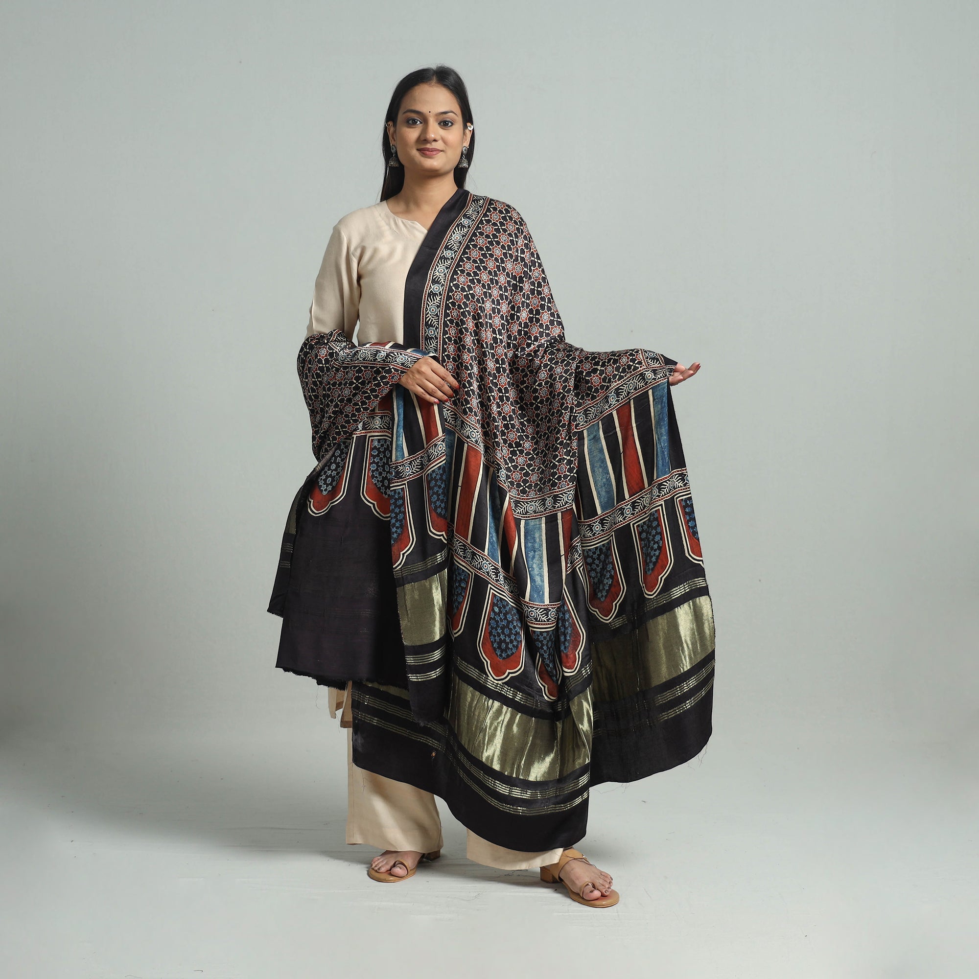KACHCHH JI CHHAAP Black - Modal Silk Block Print Ajrakh Dupatta 89