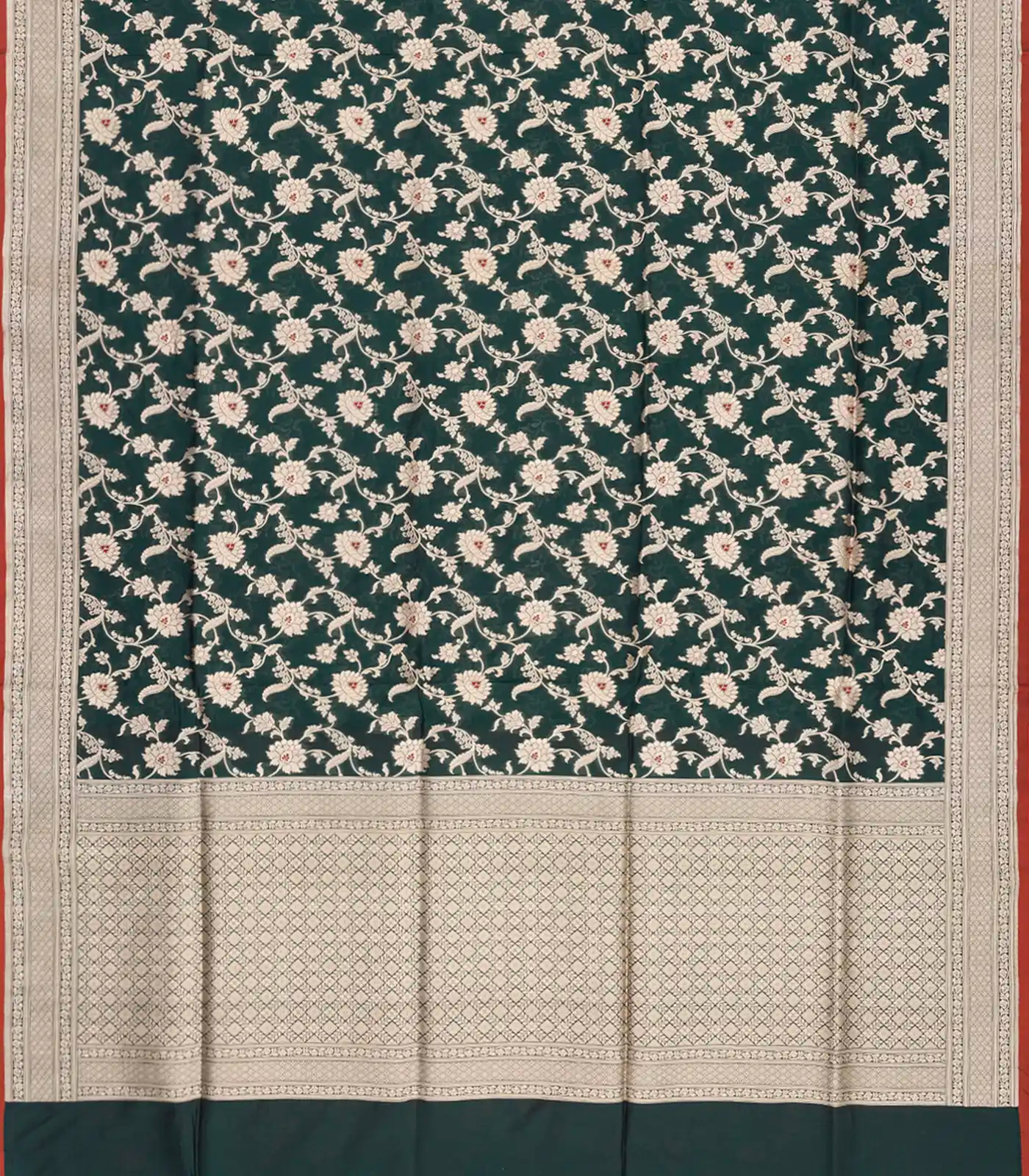 RmKV Bottle Green Handloom Banarasi Silk Saree With Floral Motifs-Bottle Green - view 2