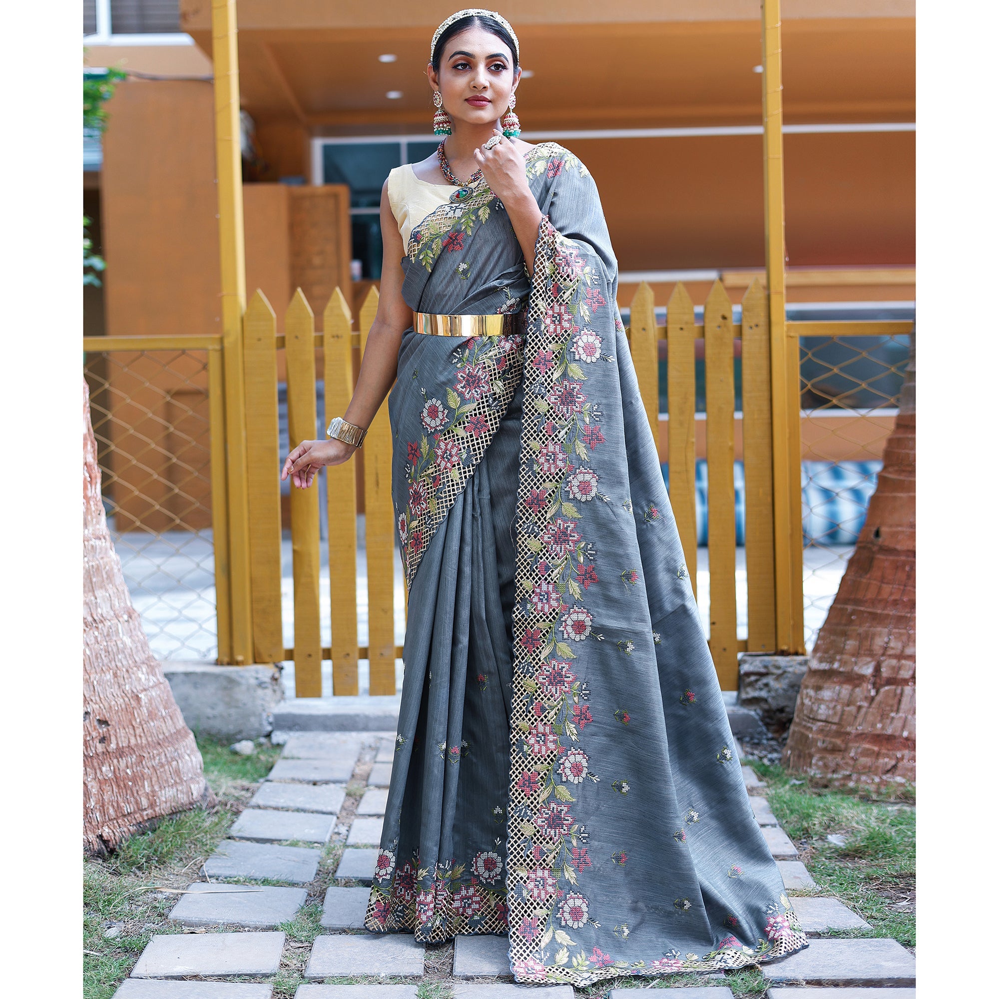 TASARIKA COUTURE Apeksha Grey Silk Handwork Saree - view 2