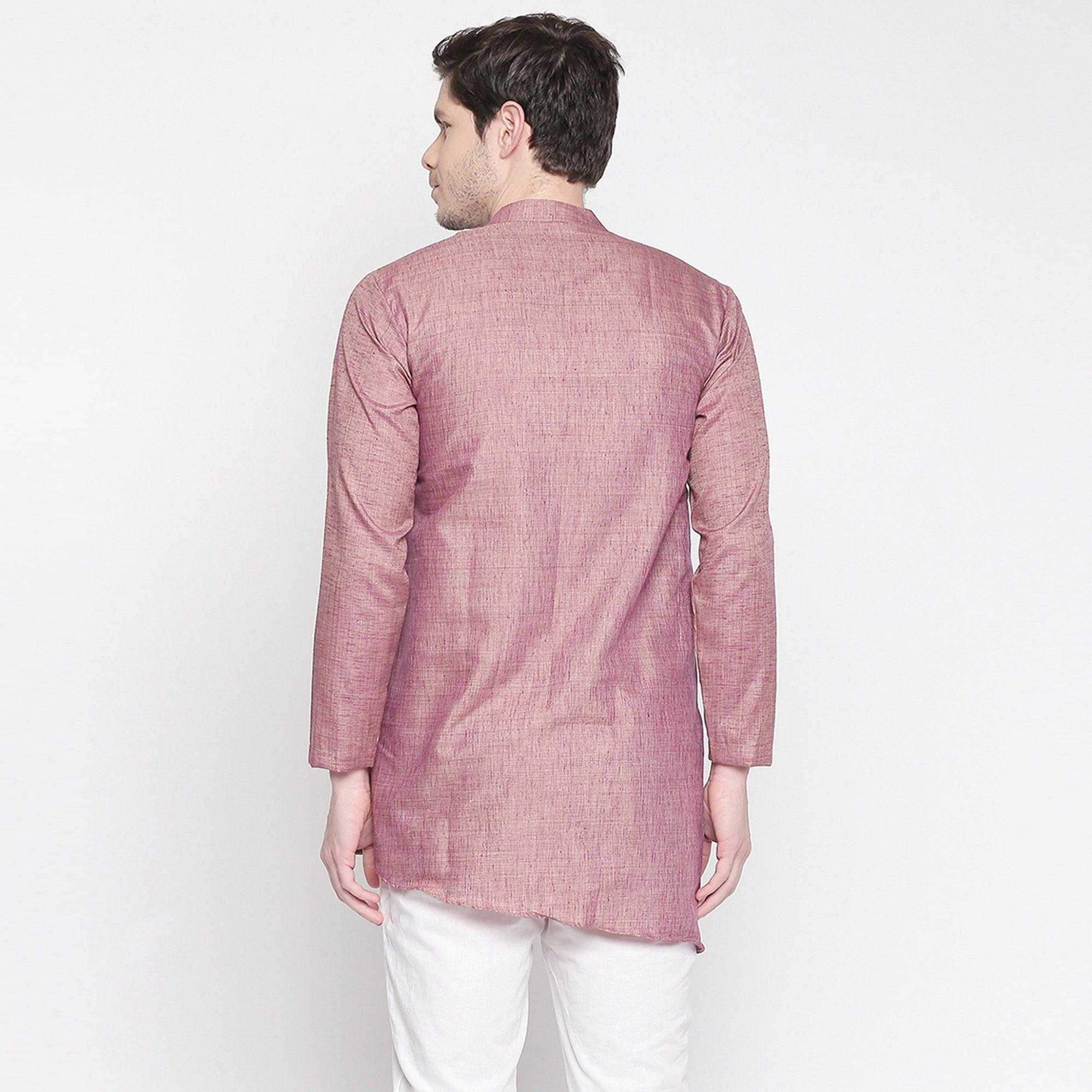 Peachmode Mauve Cotton Short Kurta with Asymmetric Hem - view 3
