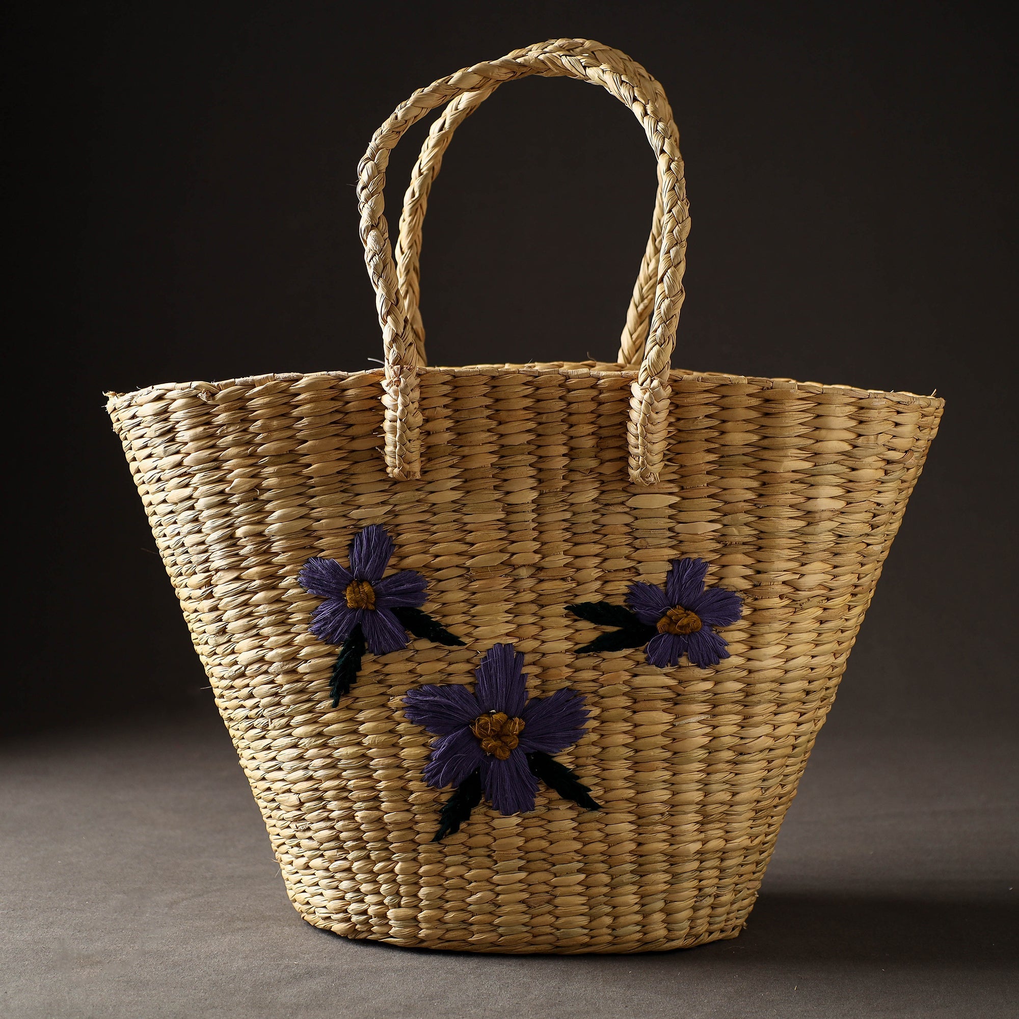ITOKRI CRAFTS INITIATIVE Beige - Handcrafted Natural Water Reed Embroidered Shopping Bag