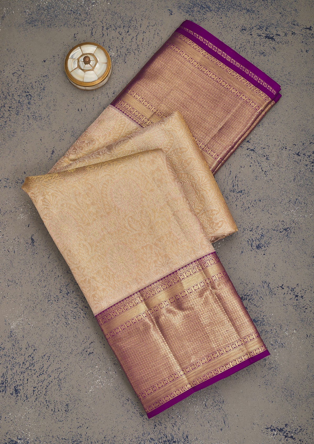 Koskii Beige Zariwork Pure Silk Saree – Women's