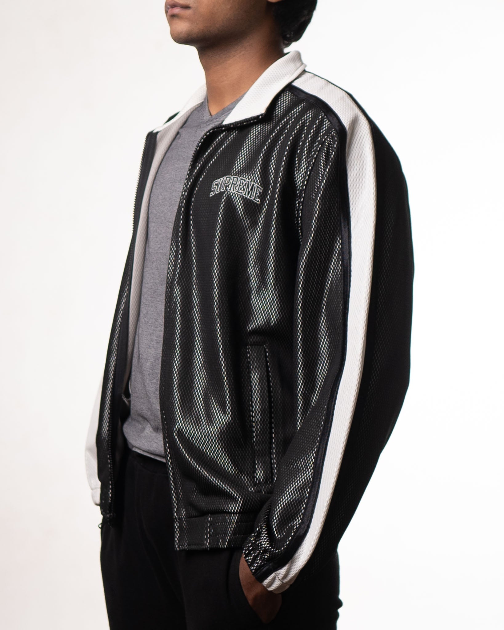 Supreme Black Bounded Mesh Track Jacket - view 3