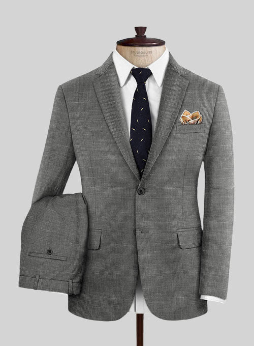 StudioSuits Italian Murano Mini Houndstooth Gray Wool Linen Suit