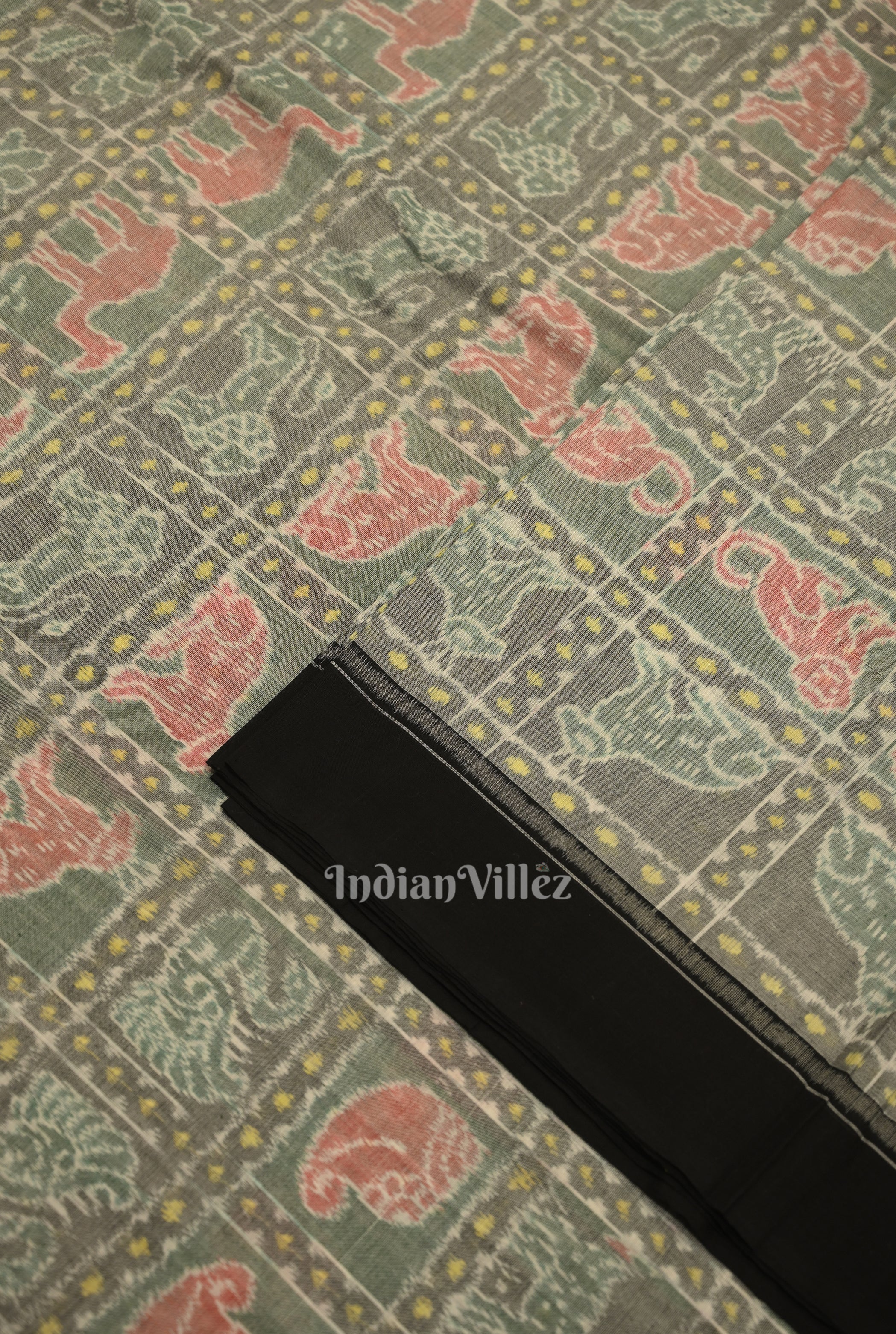 IndianVillèz Cement Gray Nabakothi Sambalpuri Ikat Cotton Fabric - view 2