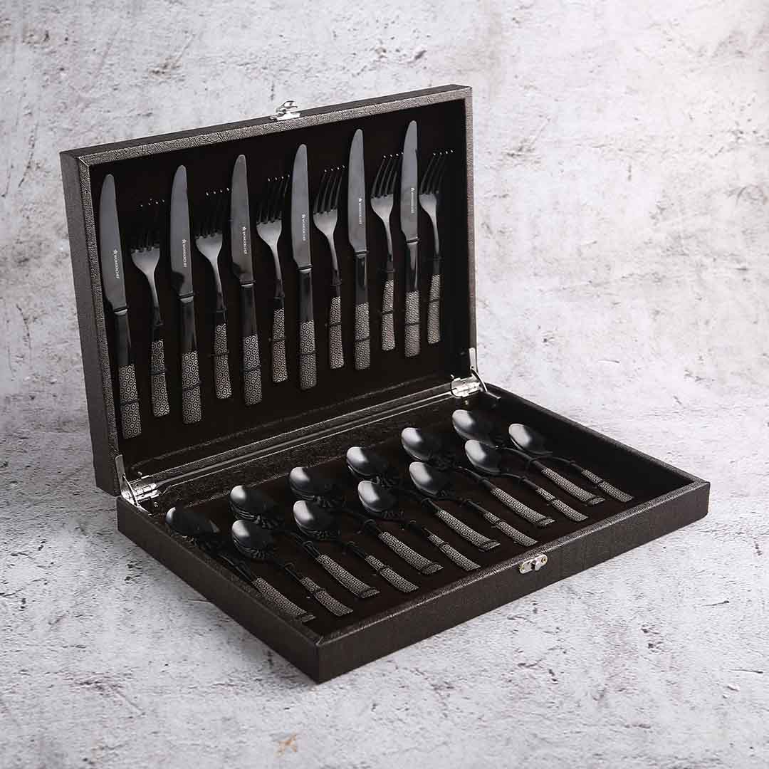 Wonderchef Roma Cutlery Gift Set - Black - Set of 24pcs