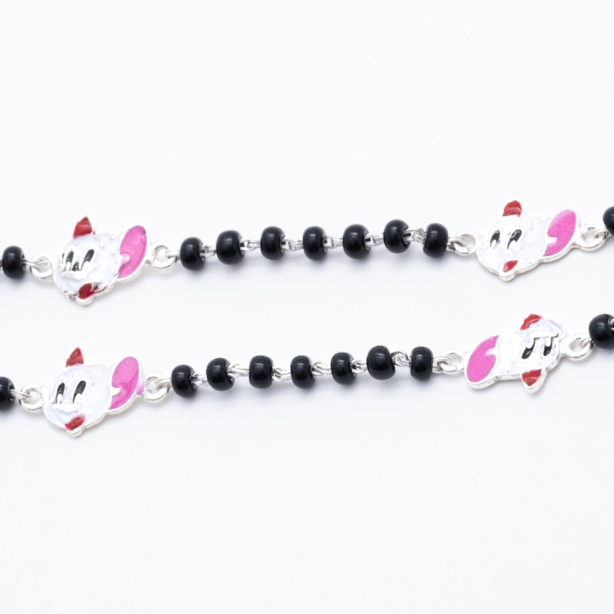 Prinjal Jewellers Black beads mickey mouse silver nazariya for kids