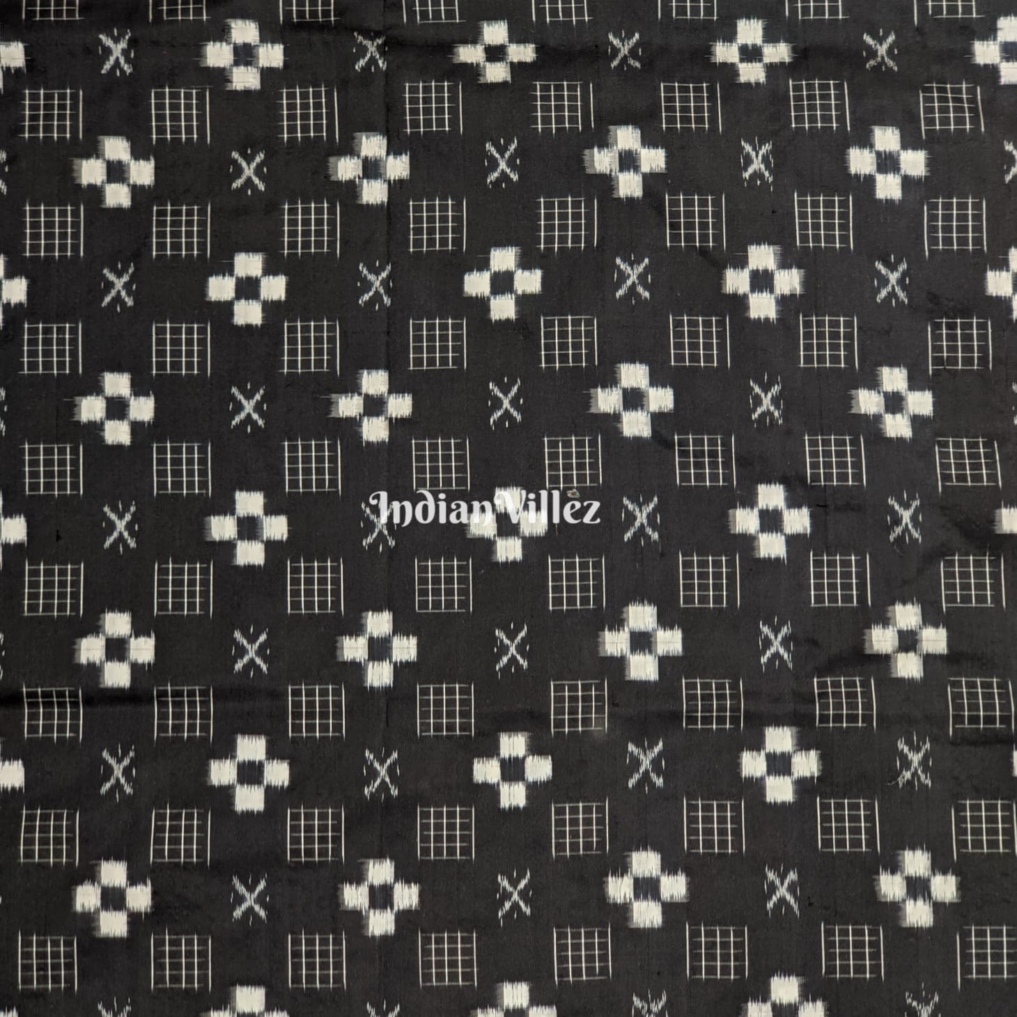 IndianVillèz Black Pasapalli Motif Odisha Ikat Sambalpuri Silk Fabric - view 2