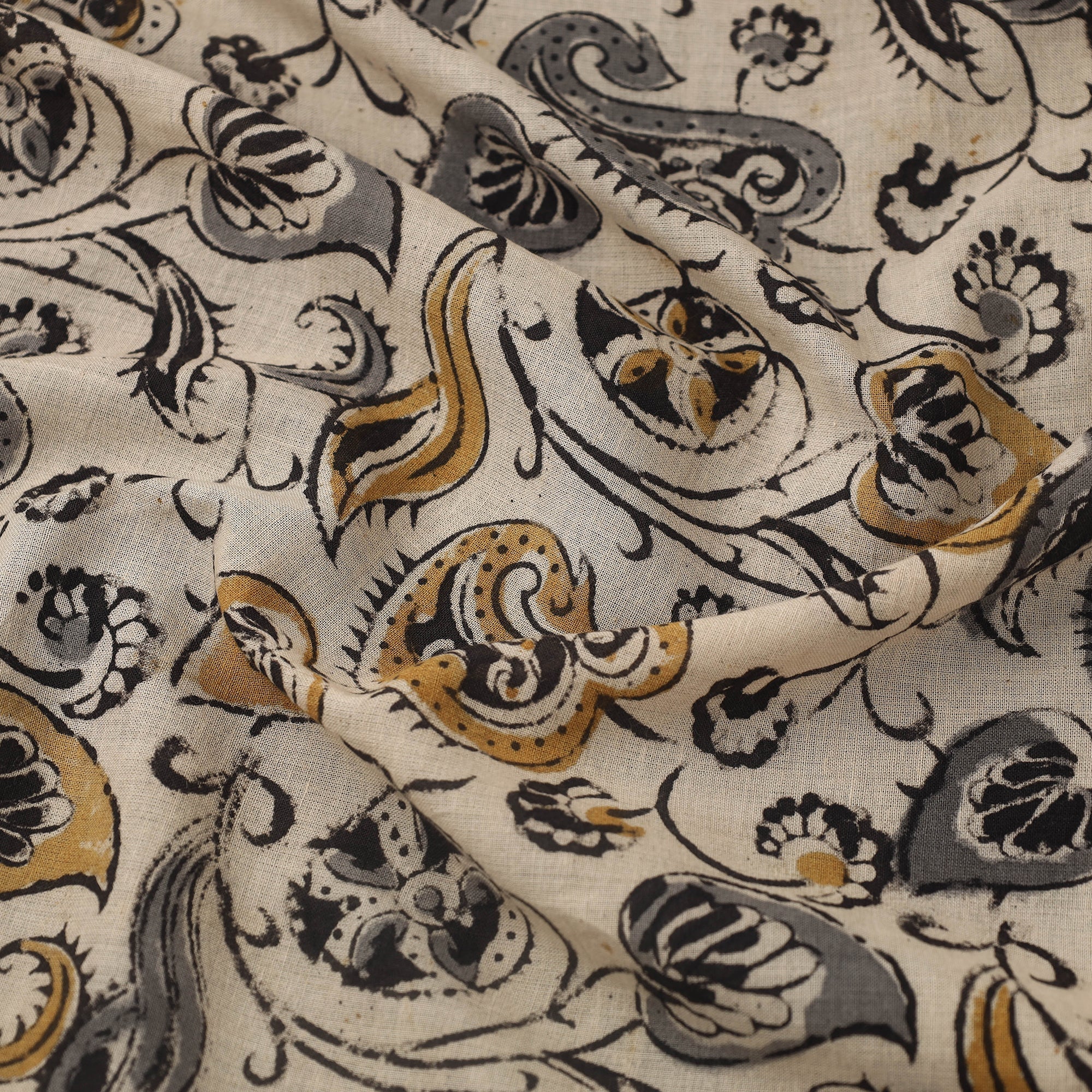 VENKATA BHANU KALAMKARI PEDANA Beige - Pedana Hand Block Print Mul Cotton Kalamkari Fabric 08 - view 3