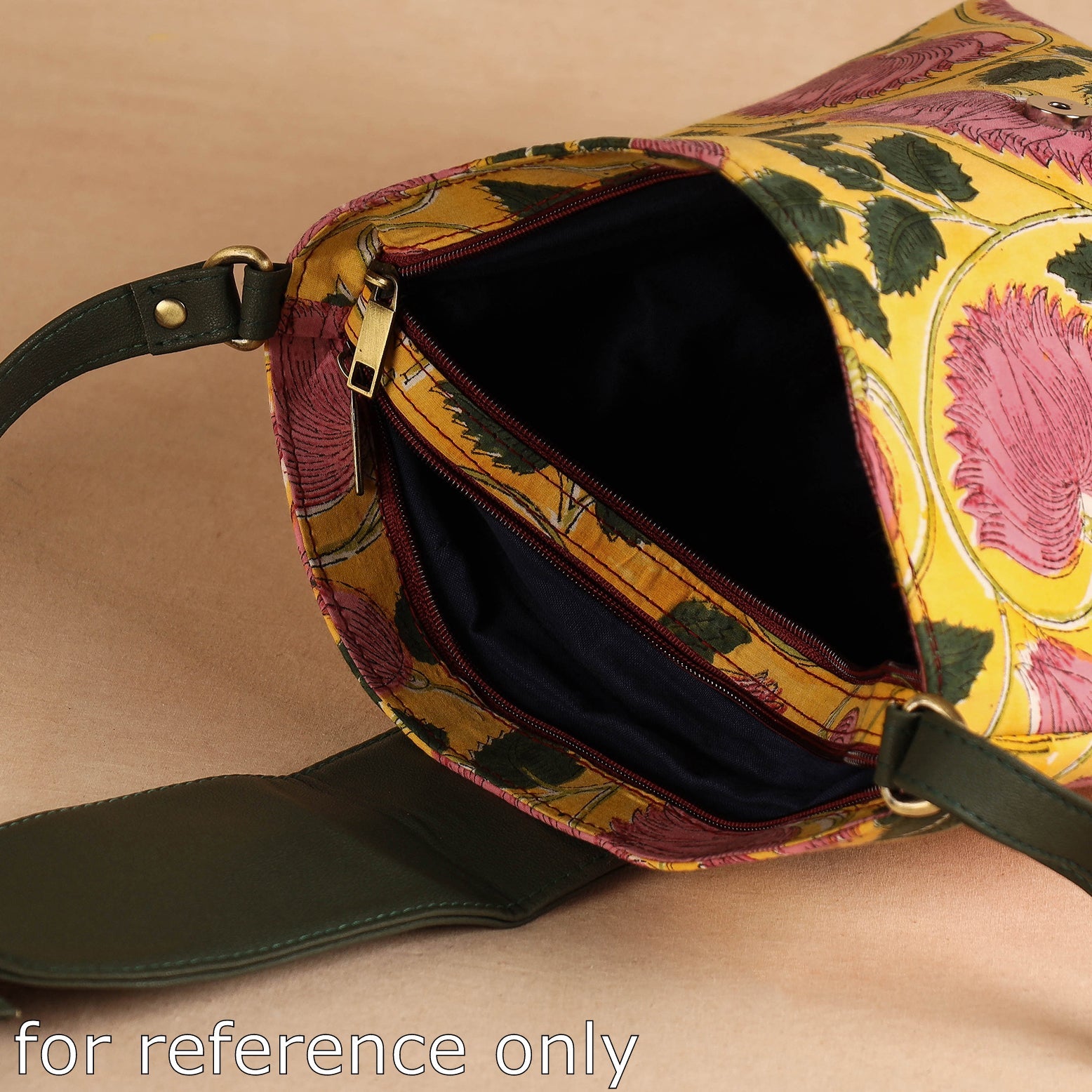 ITOKRI CRAFTS INITIATIVE Beige - Handcrafted Sanganeri Printed Leather Sling Bag - view 4
