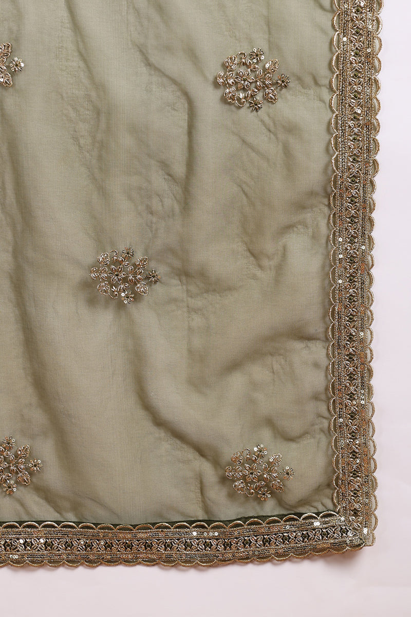 Ahika Olive Green Silk Blend Solid Straight Suit Set PKSKD2744 - view 6