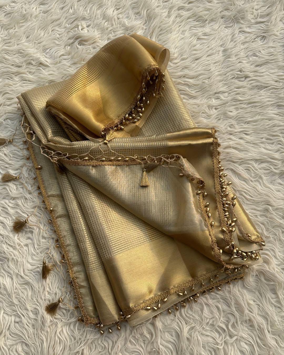 Shubh Fancifull Golden Soft Tissue Silk Saree With Demesne Blouse Piece - view 2