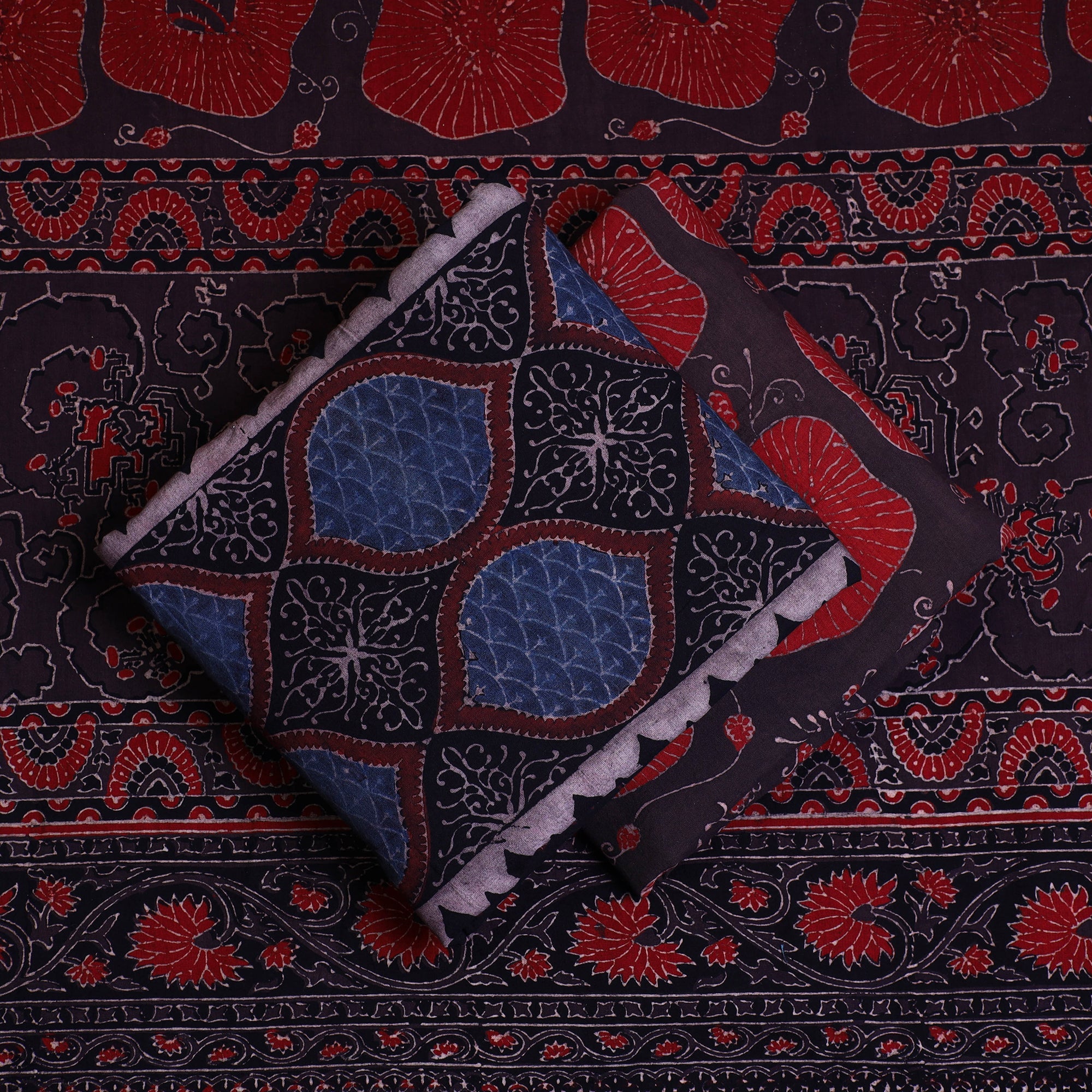 AJRAKH BY JABBAR KHATRI Black - Kutch Block Print Cotton 3pc Ajrakh Dress Material 13 - view 2