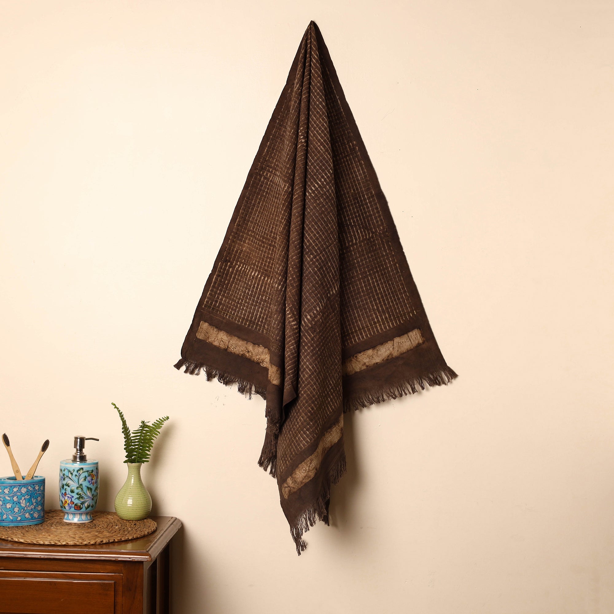 BINDAAS UNLIMITED Brown - Handloom Block Printed Cotton Bindaas Towel 35