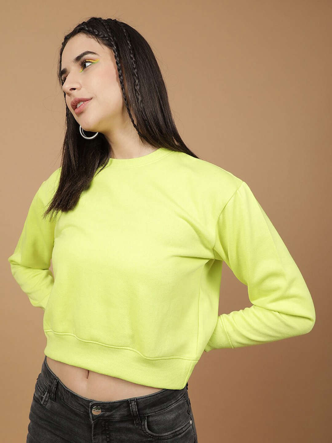 Freehand By The Indian Garage Co Women's Solid Regular Fit Sweatshirt