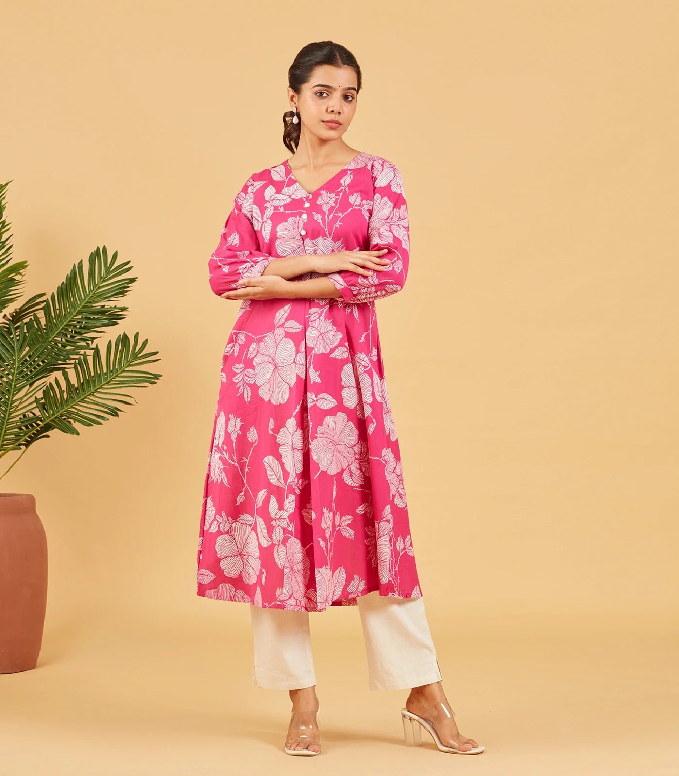 RmKV Bright Pink Floral Printed Cotton Kurta Set - view 5