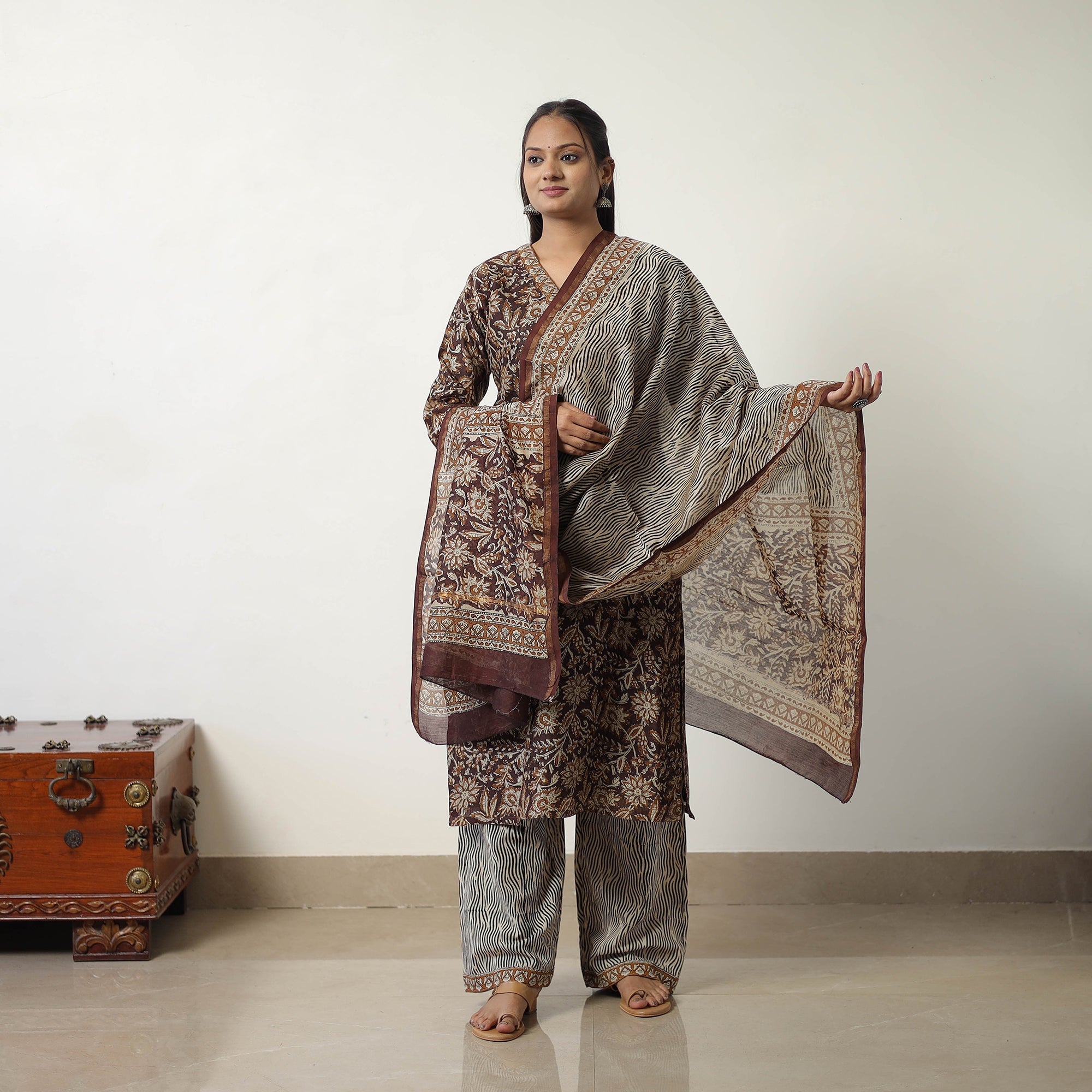 ITOKRI CASUALS Brown - Chanderi Silk Hand Block Bagru Print Kurta Set 02 - view 2
