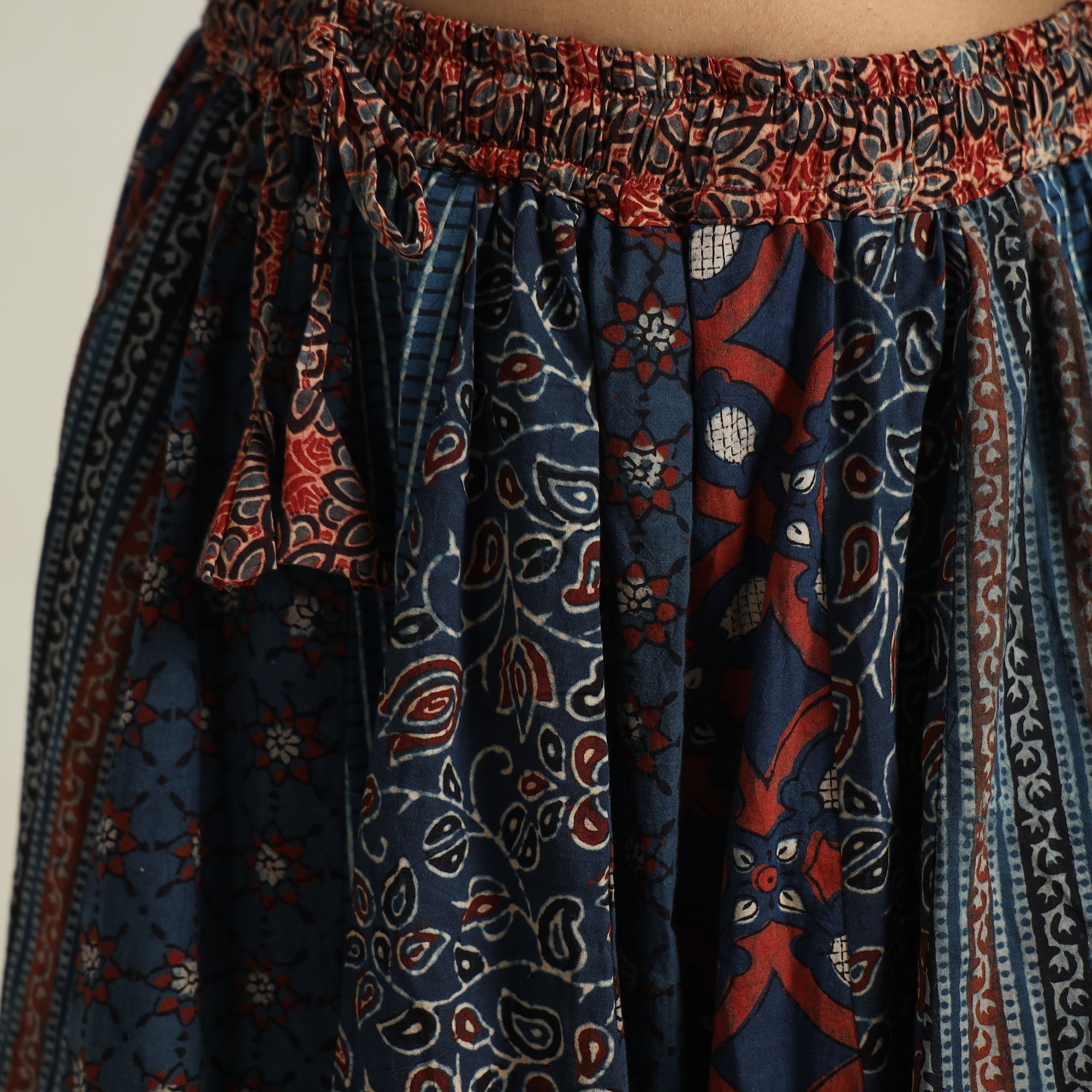 NOORI BAZAR Blue - Ajrakh Block Printed 24 Kali Patchwork Cotton Long Skirt 35 - view 5