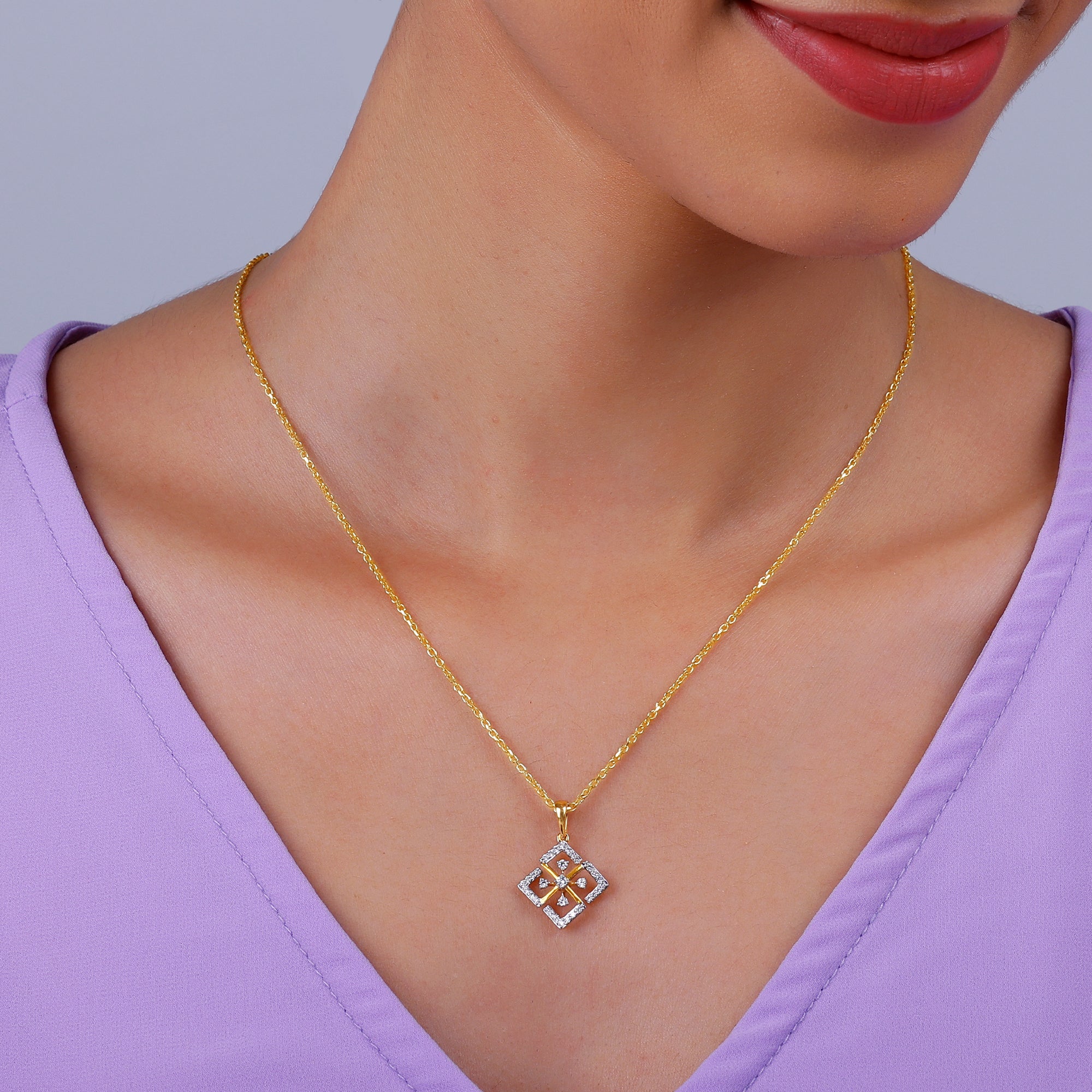 GIVA Jewellery Gold Losange Diamond Pendant - view 3
