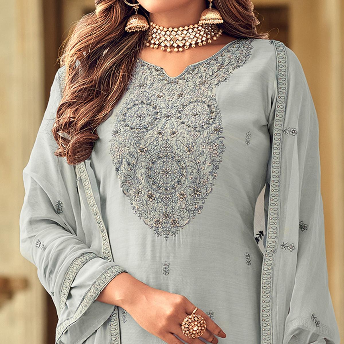 BlackTree grey-party-wear-embroidered-muslin-suit-140828 - view 2