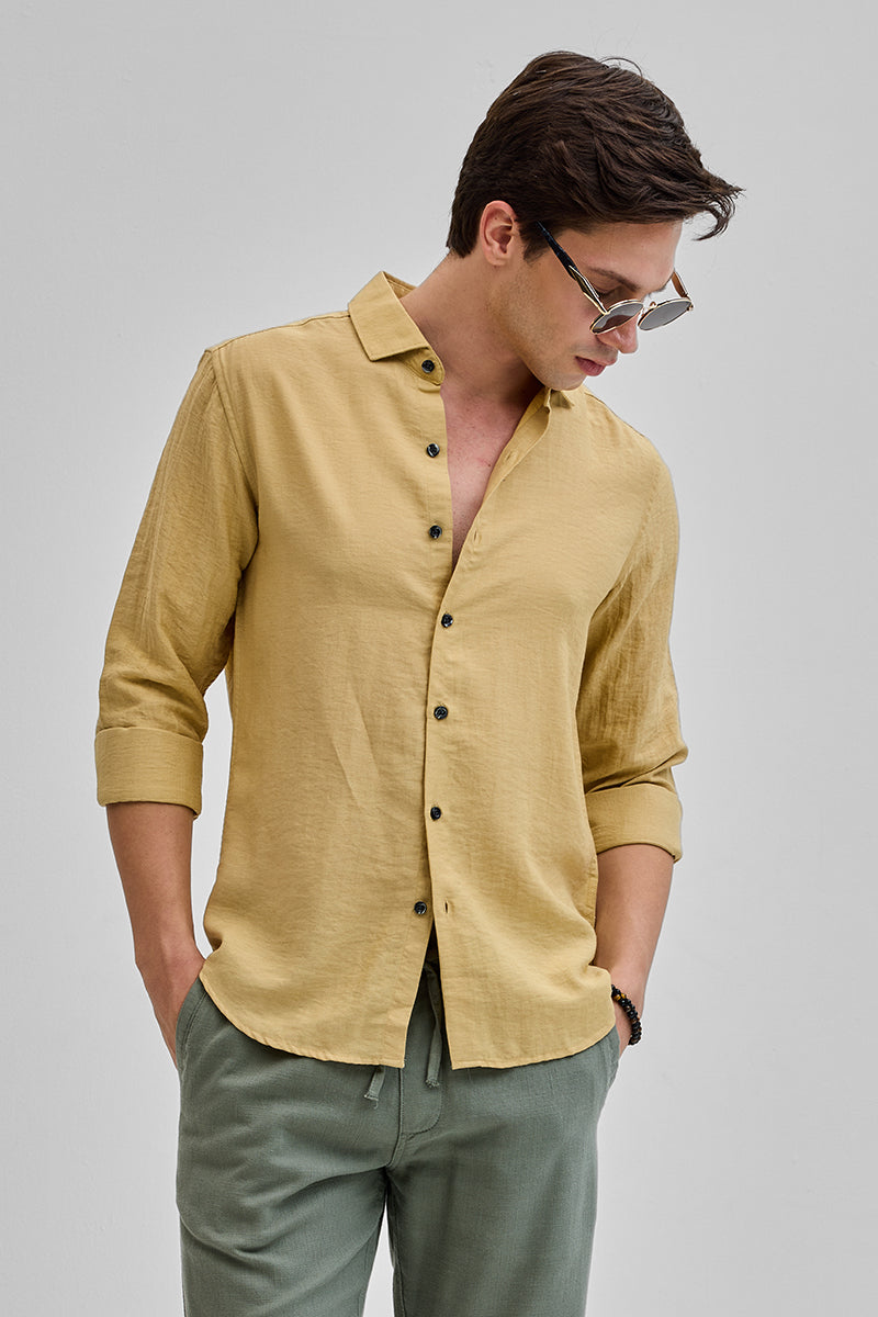 SNITCH Yellow Textured Linen Blend Shirt