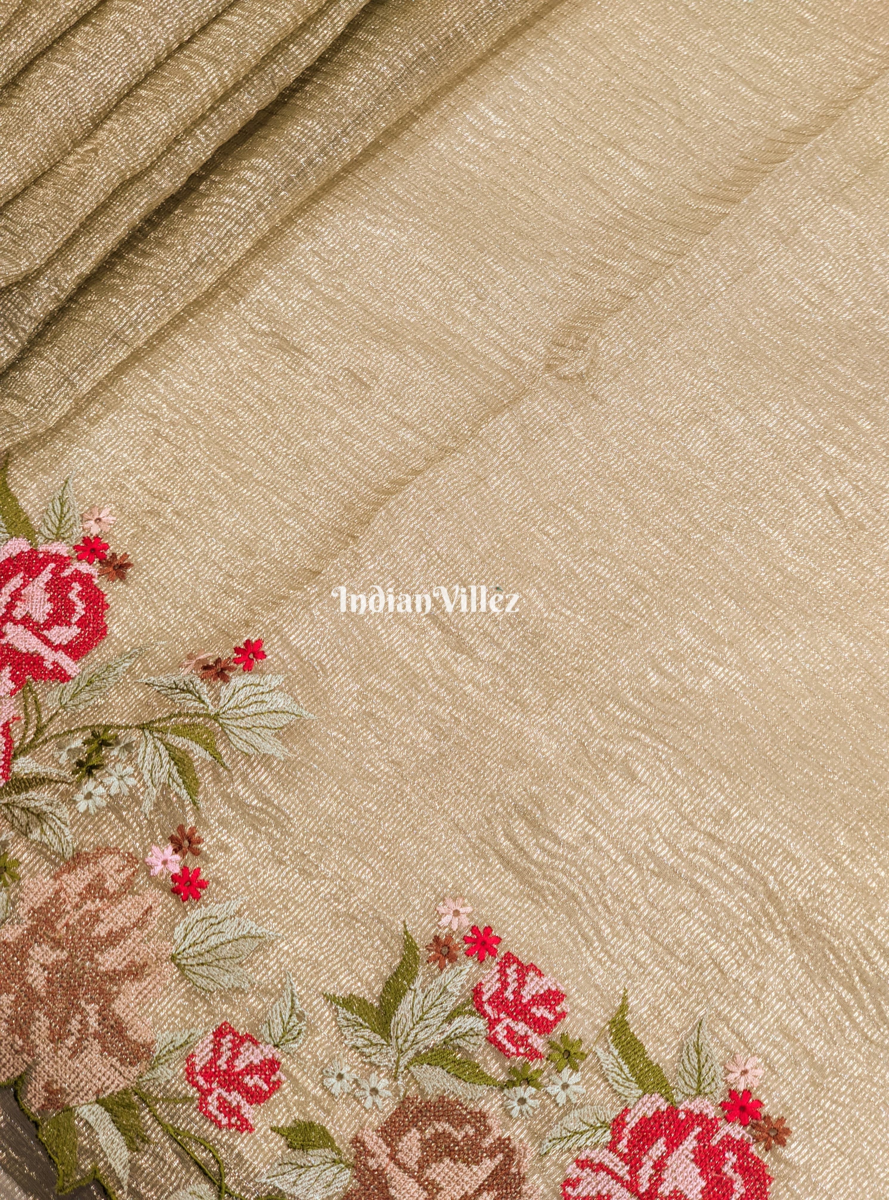 IndianVillèz Green Dual Tone Zari Woven Banarasi Tissue Saree - view 4