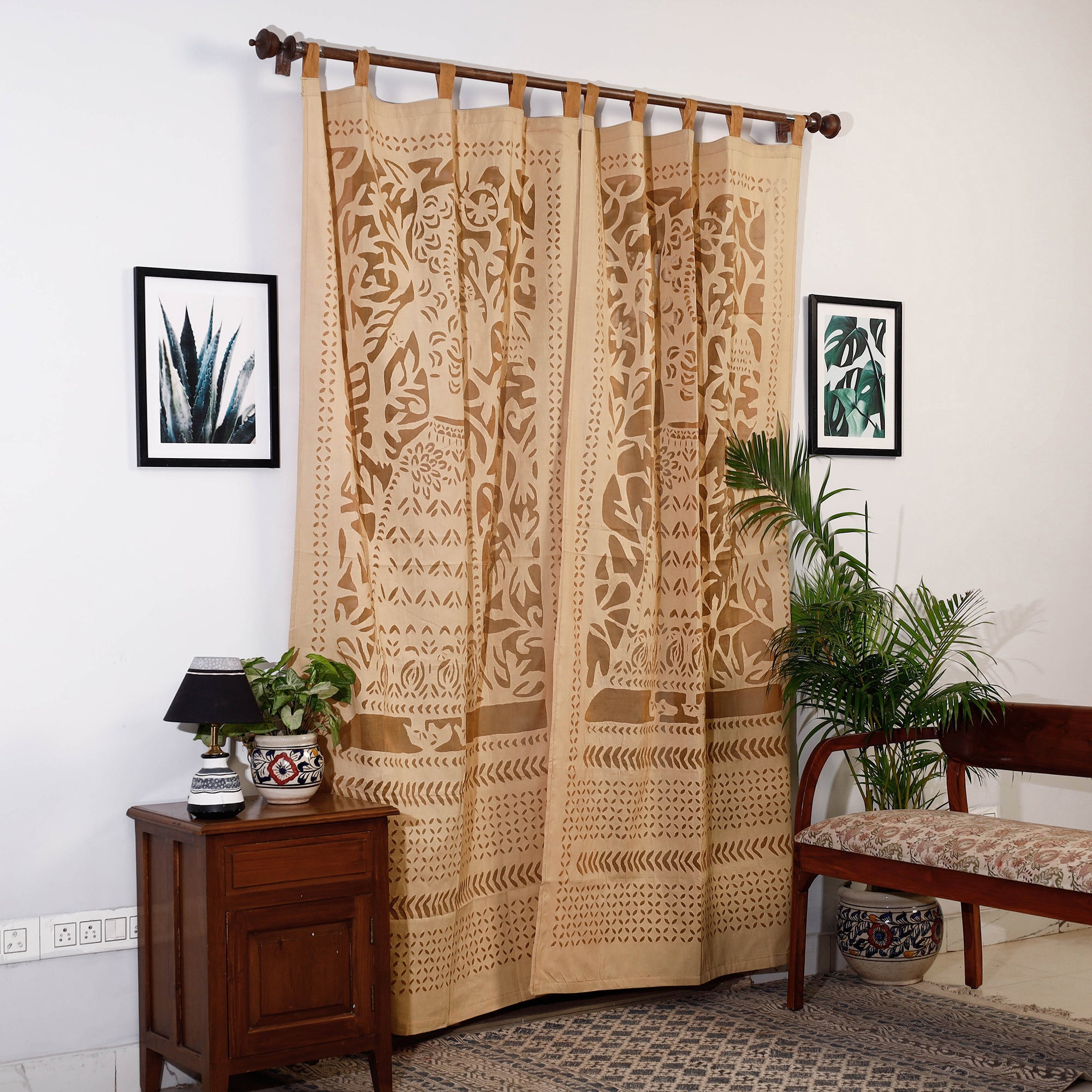 SHADES OF MARUDHARA Brown - Queen Cutwork Cotton Barmer Applique Door Curtain