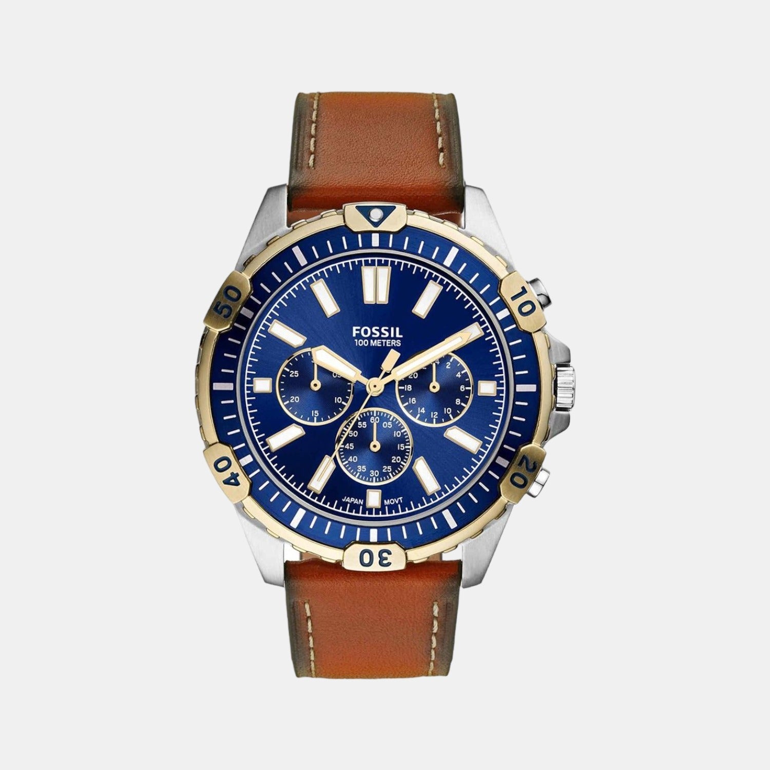Fossil Garrett Men Quartz Blue Dial Chronograph Leather Watch FS5625