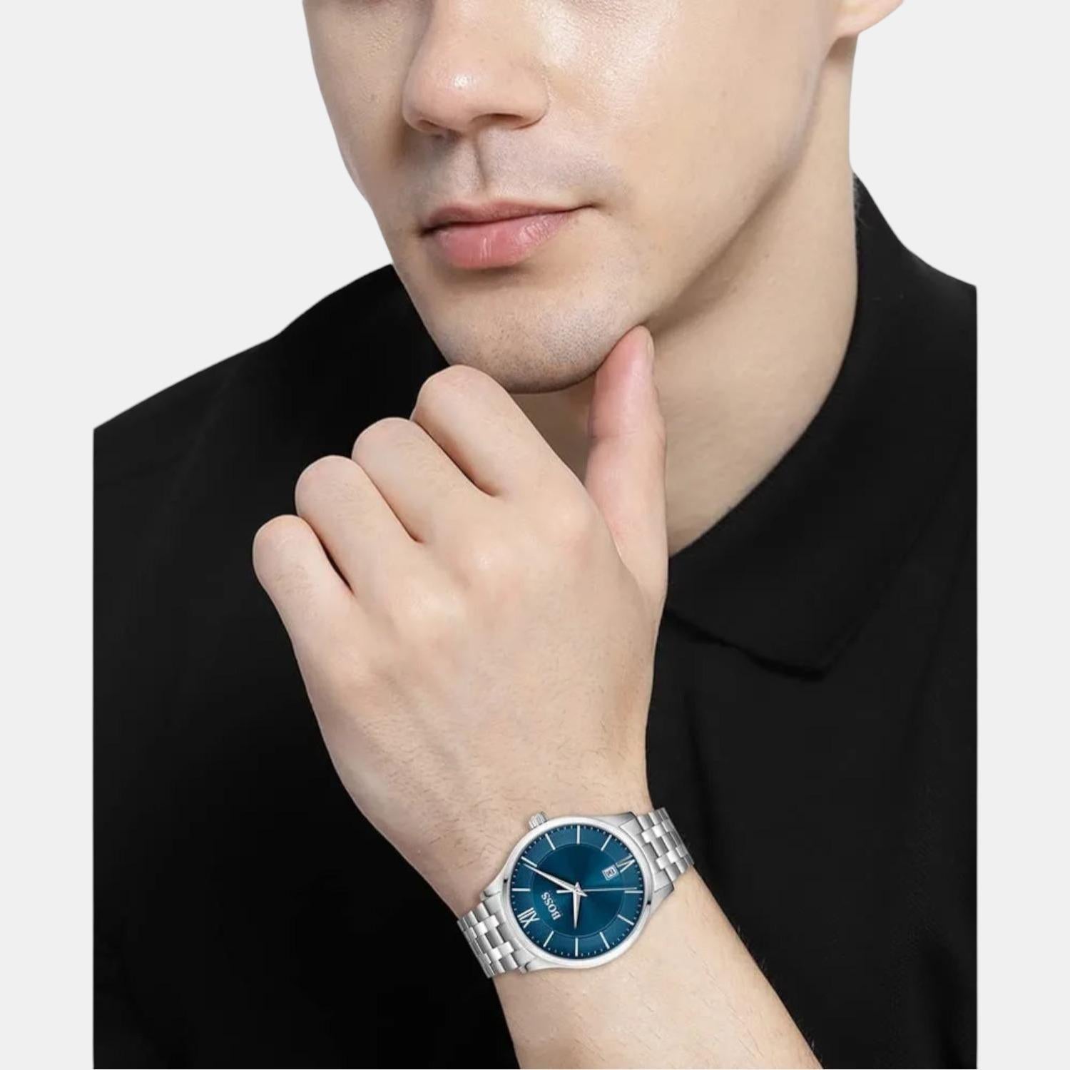 Boss Elite Men Quartz Blue Dial Analog Stainless Steel Watch 1513895 - view 4