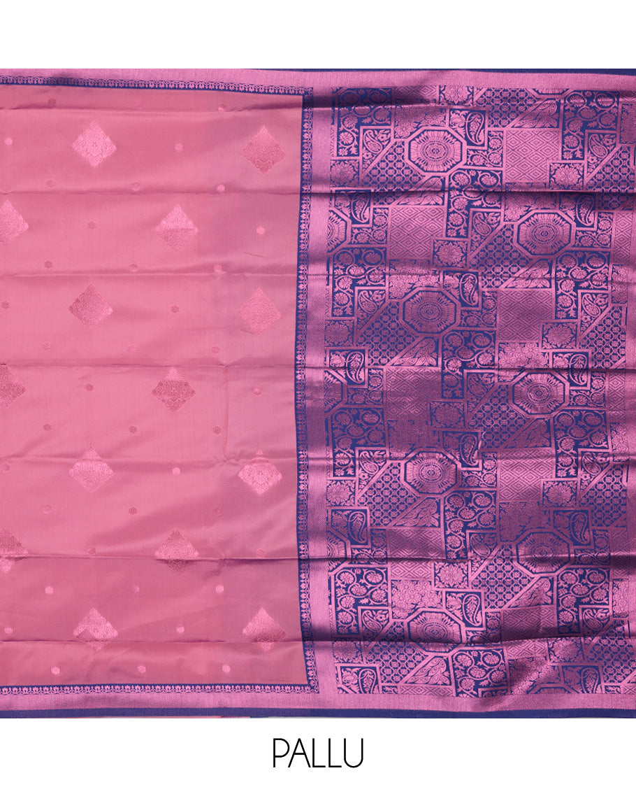 TheShoppothys Pink butter silk with rose copper zari buttas, contrast zari border & pallu elevated with intricate zari designs - view 3