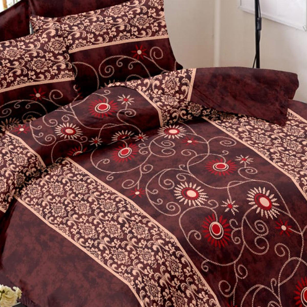 Peachmode Burgundy Floral Printed Pure Cotton Double Bedsheet With Pillow Cover - view 2