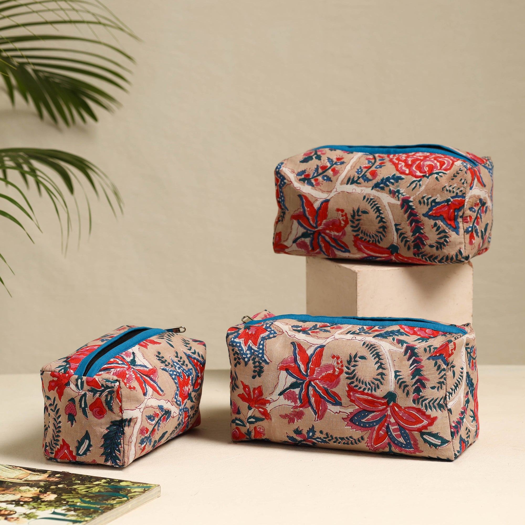 NOORI BAZAR Beige - Handmade Cotton Toiletry Bags (Set of 3) 18