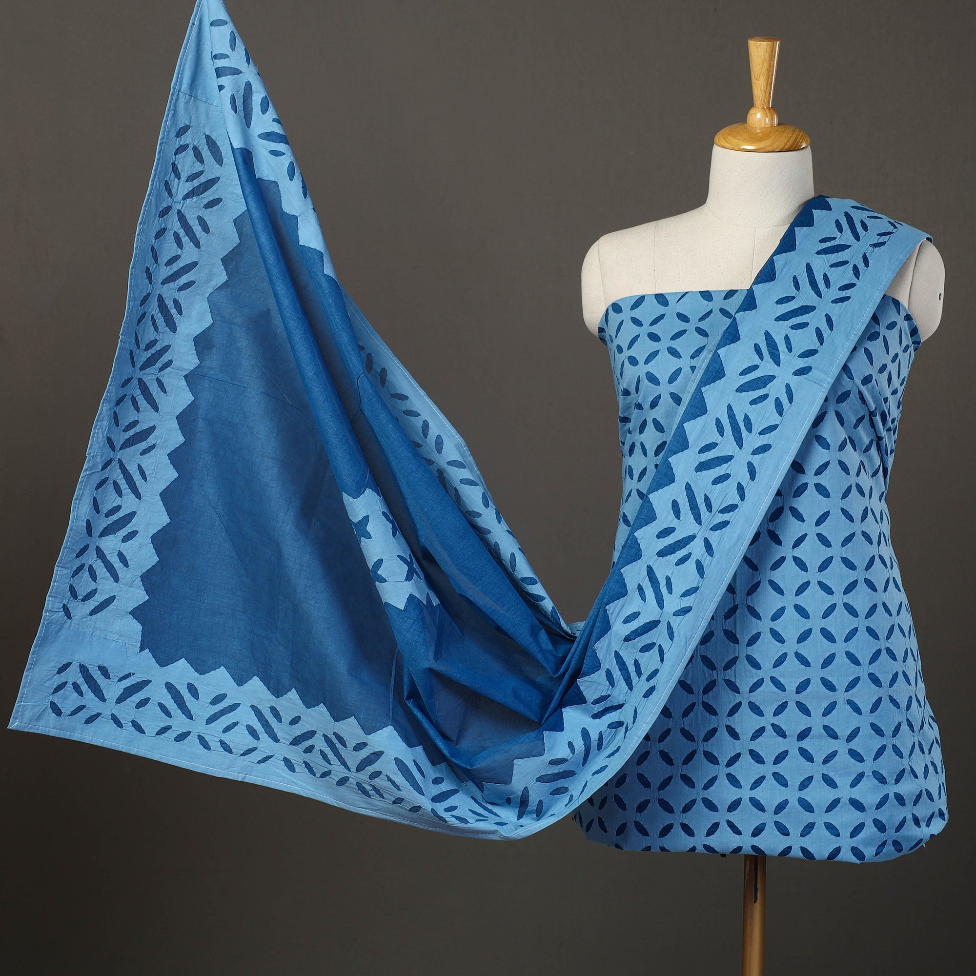 SHADES OF MARUDHARA Blue - 3pc Cut Work Cotton Barmer Applique Dress Material 26