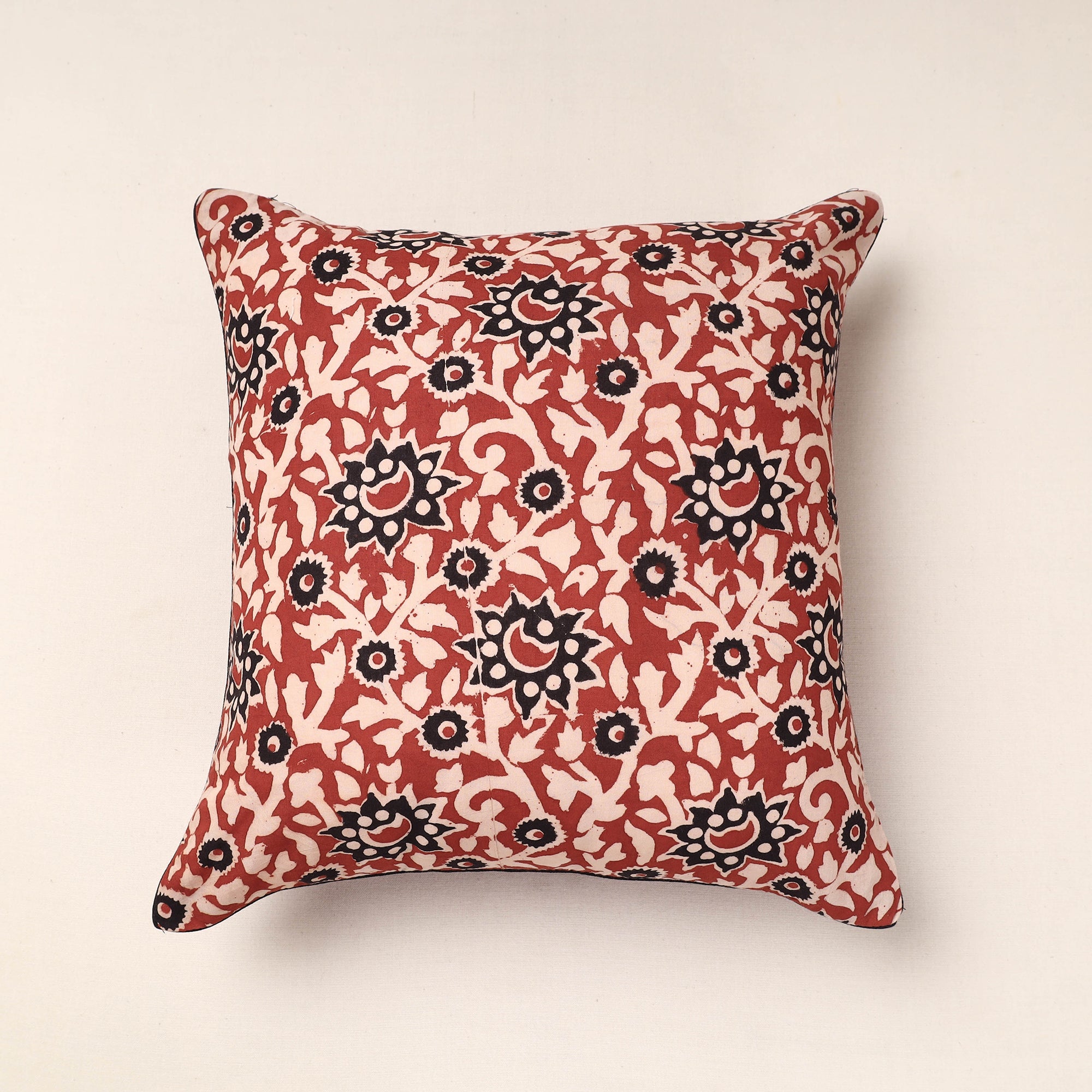 HAVELI CHRONICLES Brown - Bagru Block Printed Cotton Cushion Cover (16 x 16 in)