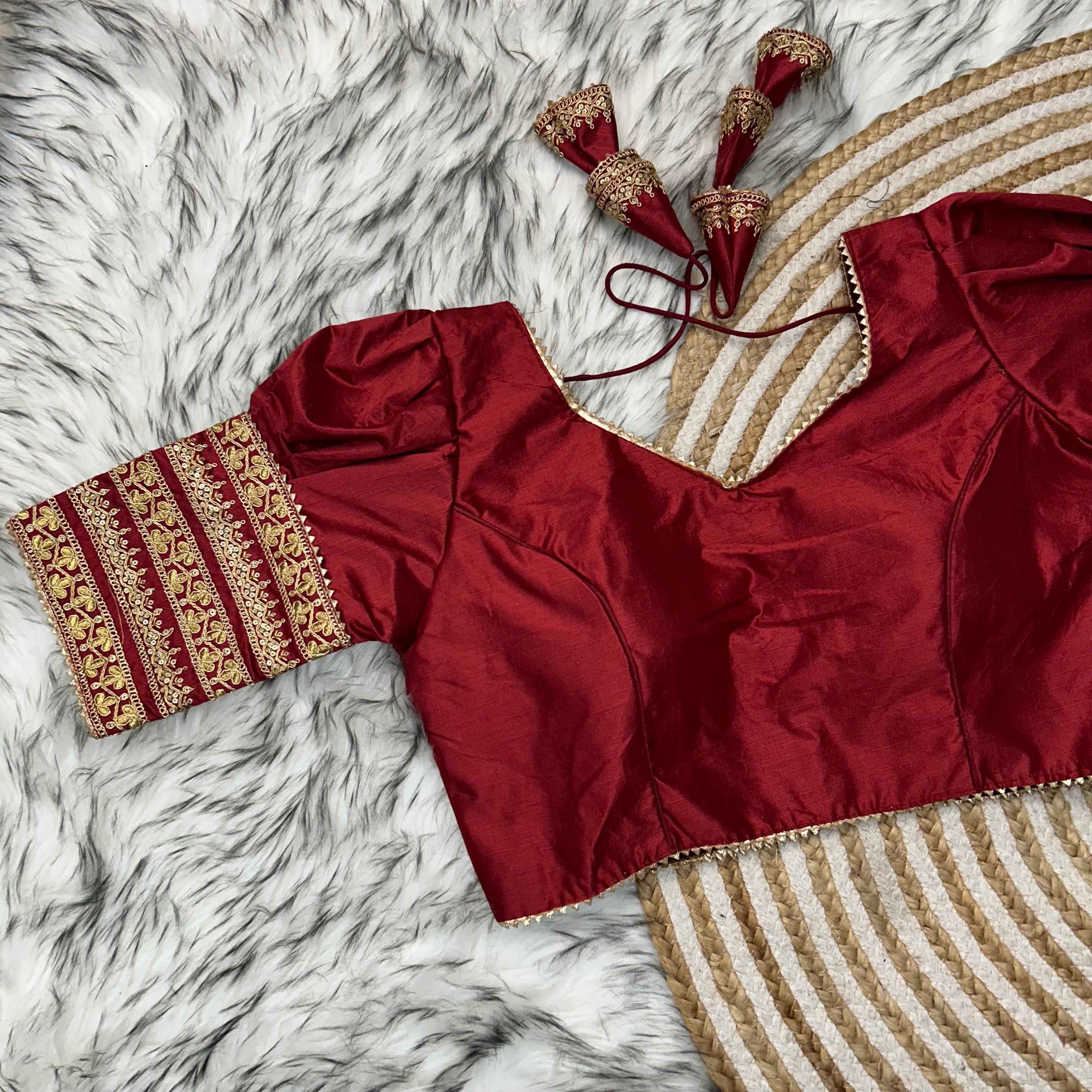 ClothsVilla Maroon Kilmora Silk Blouse with Handcrafted Embroidery and Sequence Accents - view 2
