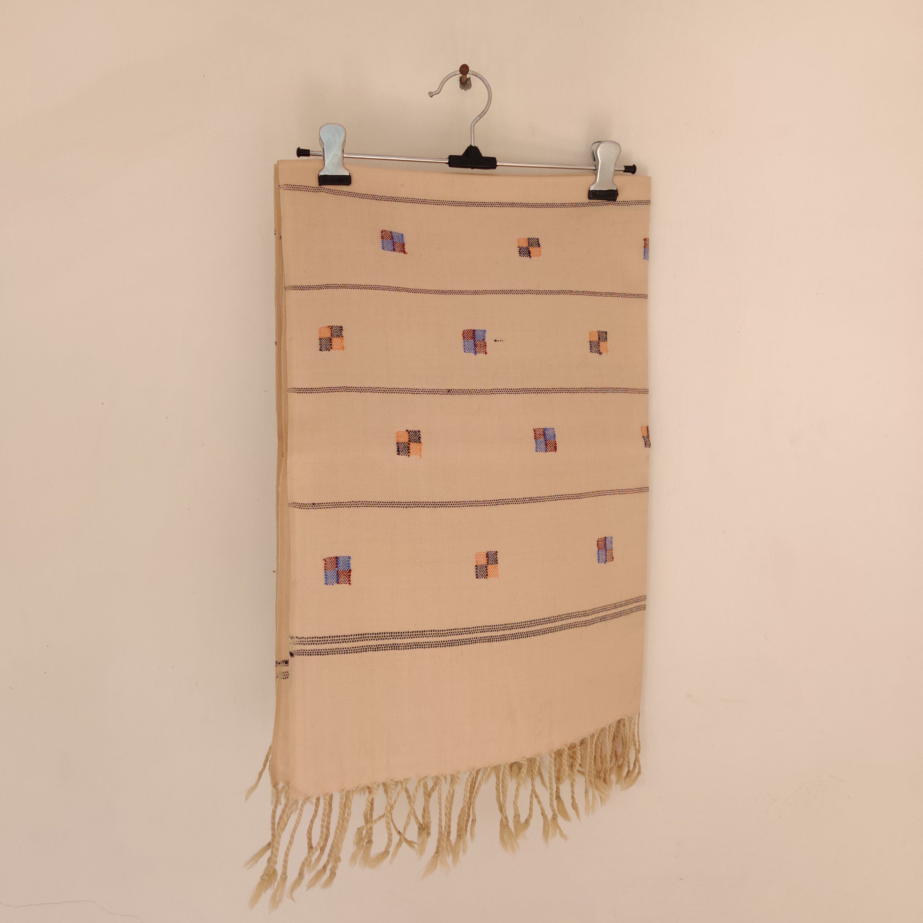 CHARKHA Beige - Cream Handwoven Merino Wool Stole - view 2