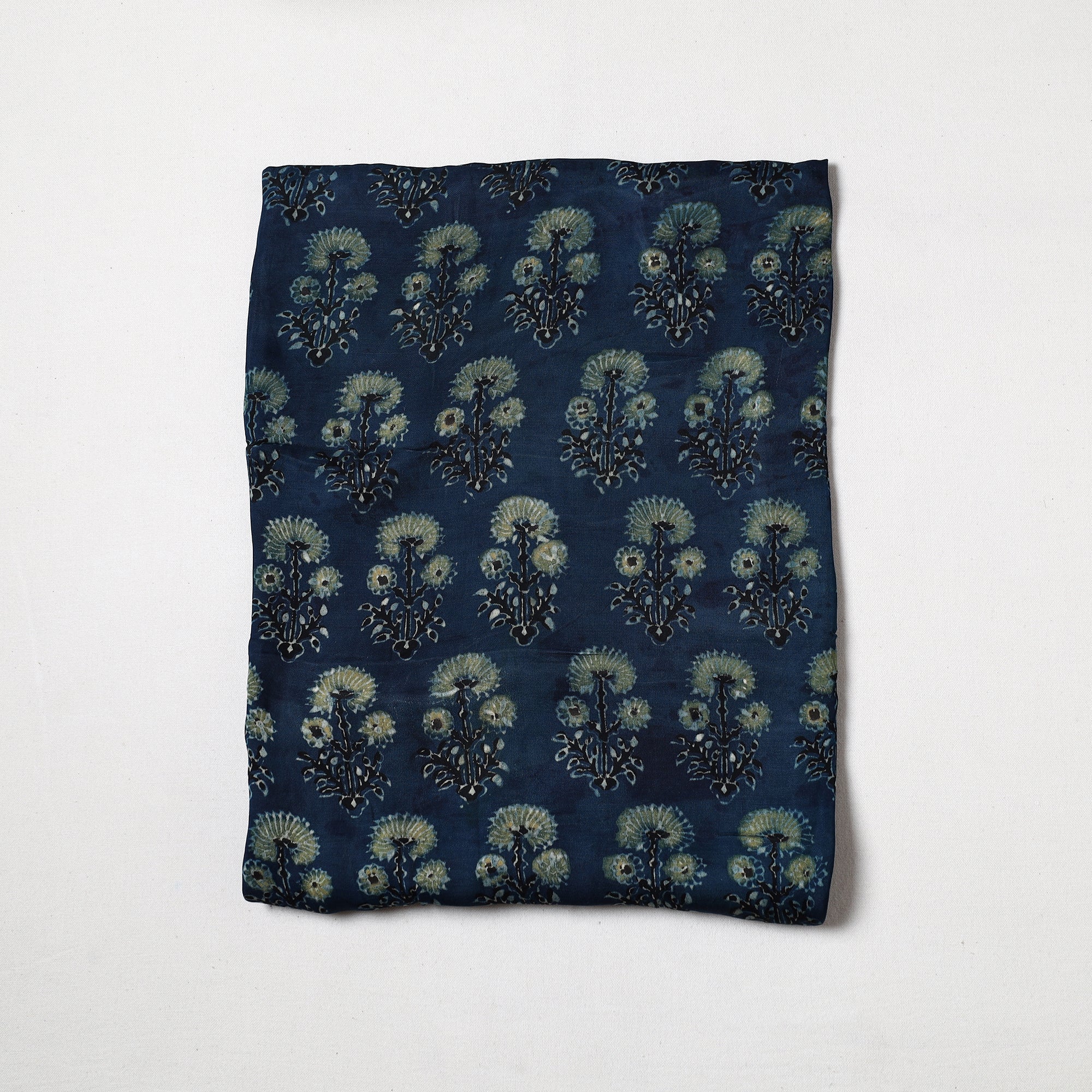 RIYAZ ABDULMAJID KHATRI - AJRAKH Blue - Ajrakh Hand Block Printed Modal Silk Precut Fabric 37
