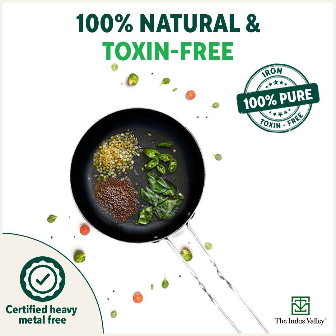 The Indus Valley 100% Pure Sheet Iron Tadka Pan with Stainless Steel Handle, Pre-seasoned, Toxin-free, Induction - view 5