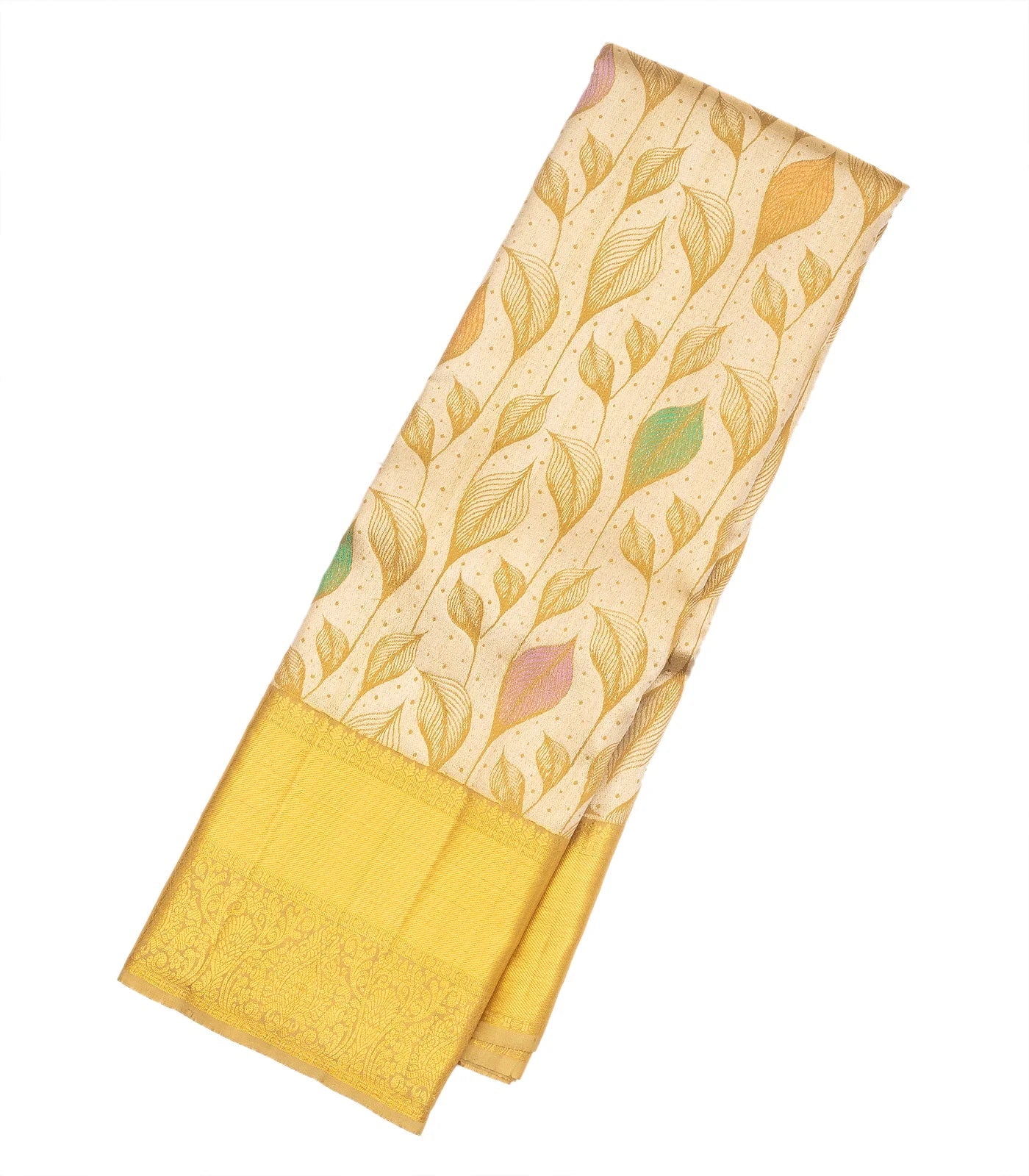 RmKV Gold Handloom Kanchipuram Silk Saree With Meena Floral Motifs