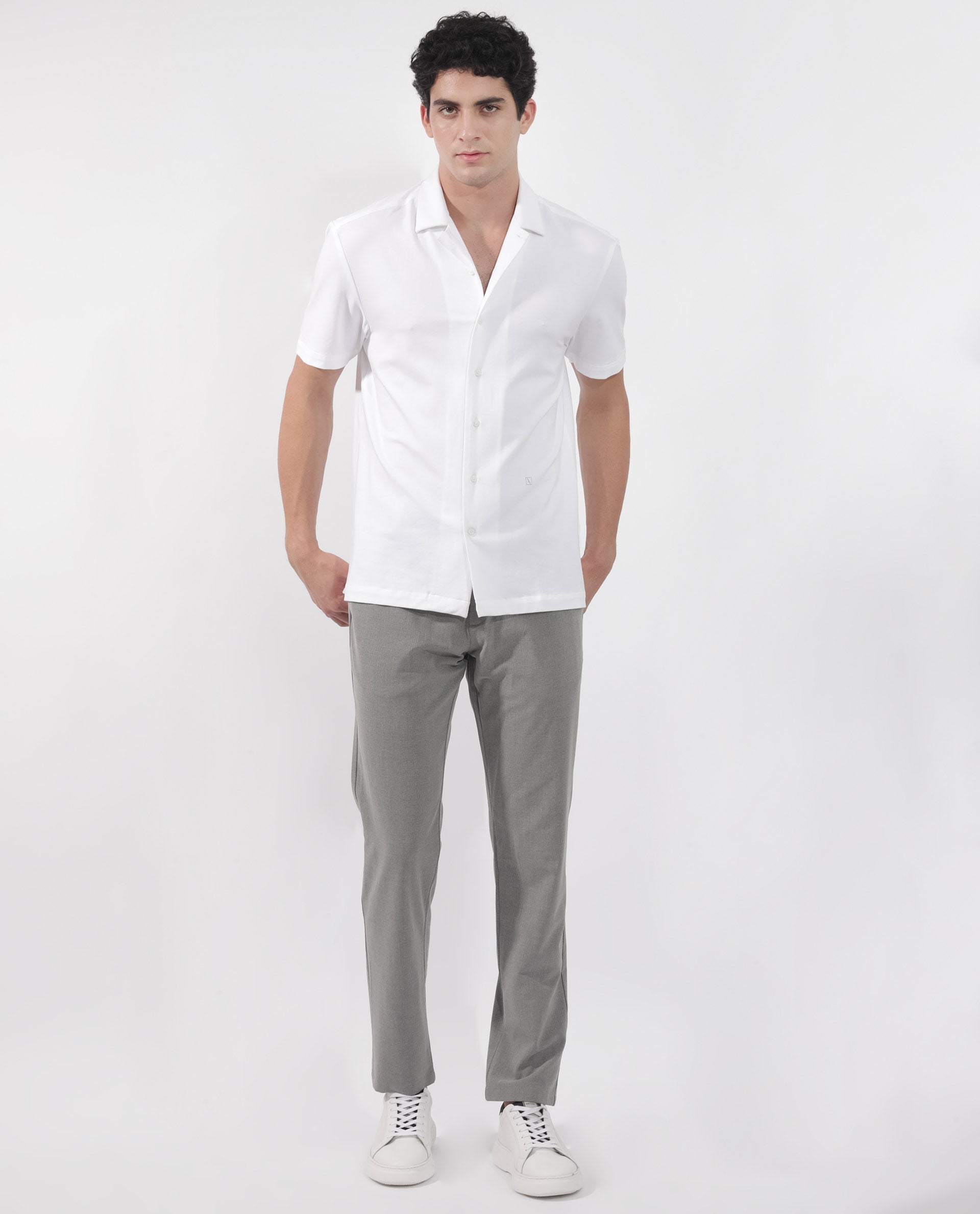 ARTICALE Rare Rabbit Men's Nick Off-White Cotton Lycra Fabric Cuban Collar Half Sleeves Solid Shirt - view 3